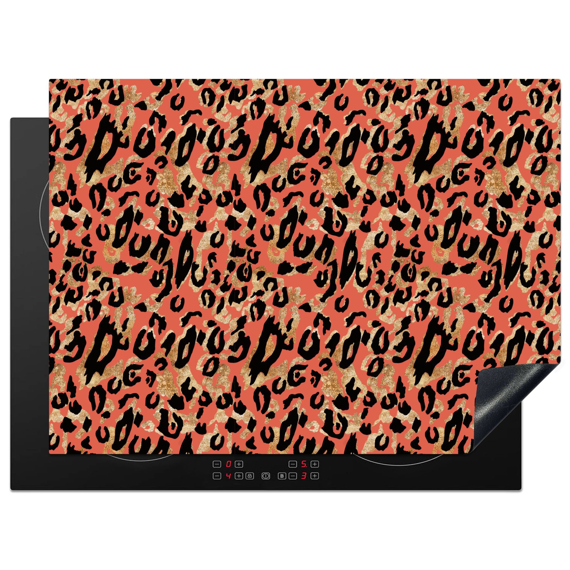 MuchoWow Herdblende-/Abdeckplatte Tiermuster - Panther - Rosa, Vinyl, (1 tlg), 71x52 cm, Induktionskochfeld Schutz für die küche, Ceranfeldabdeckung