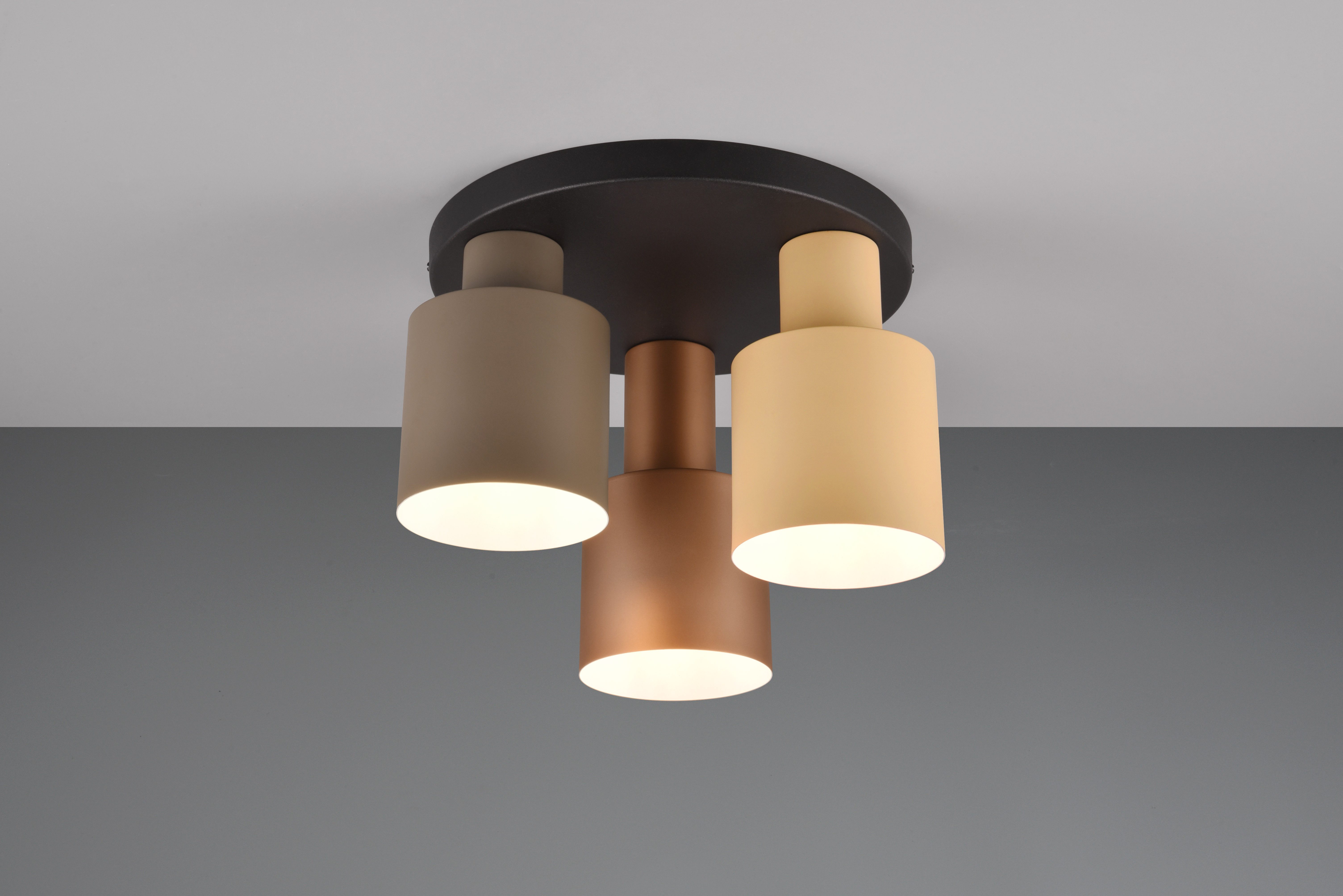 TRIO Leuchten Deckenleuchte AGUDO, Deckenlampe Ø30cm Wohnzimmer 3-flammig exkl 3xE27 max 40W, Leuchtmittel wechselbar, warmweiß - kaltweiß, mehrfarbige Lampenschirme in beige taupe & coffee, Schlafzimmerlampe
