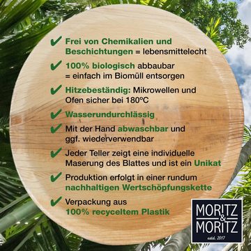 Moritz & Moritz Einweggeschirr-Set Palmblattgeschirr Schüssel, Palmblatt, Birkenholz, Nachhaltiges Einweggeschirr - 25 Schalen Einweg - 13 cm Ø