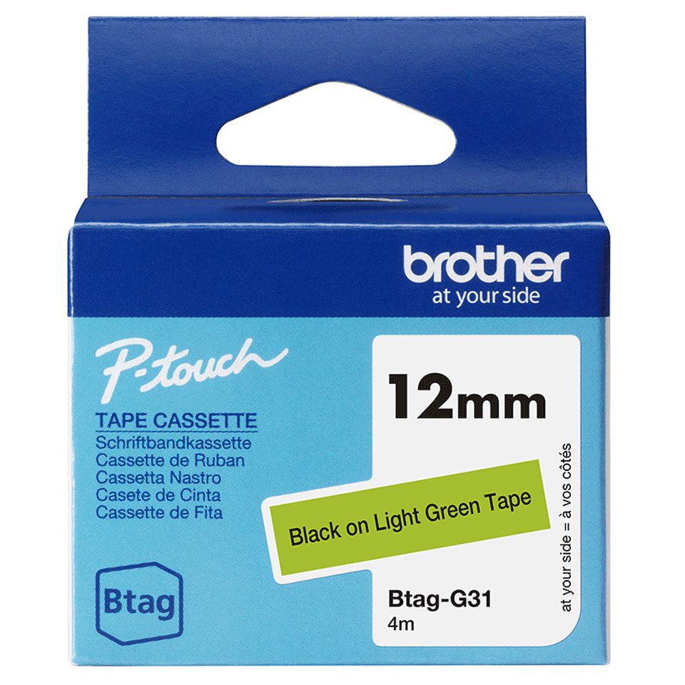 Brother Schriftband BTAG-G31 Schwarz auf Hellgrün 12 mm x Tintenpatrone