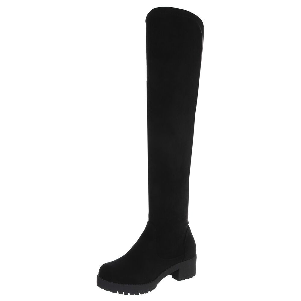 Ital-Design Elegante Overknee-Stiefel für Damen mit rutschfester Sohle Overkneestiefel (90827499) Blockabsatz Stiefel in Schwarz