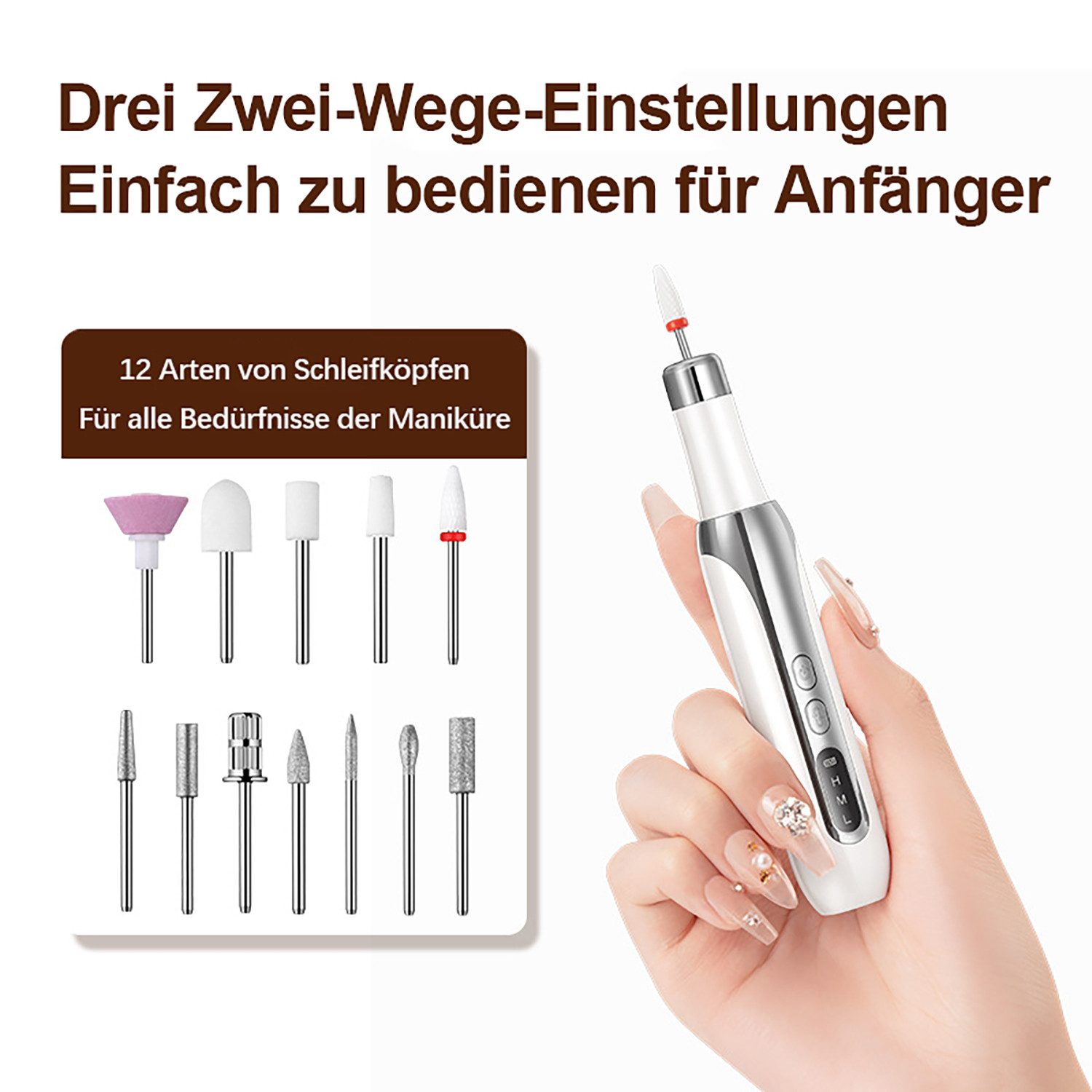 ibettertec Maniküre-Pediküre-Set Kabelloses tragbares Maniküreset,elektrische Maniküre mit Ladestation, inkl. 18 Aufsätze, 15000 hohe U/min