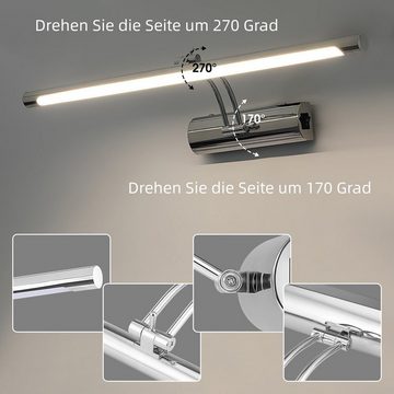 LETGOSPT Spiegelleuchte LED Spiegelleuchte Badezimmer Edelstahl Badleuchte 55cm, 12W Edelstahl Spiegellampe, IP44 wasserdicht LED Make-up Light