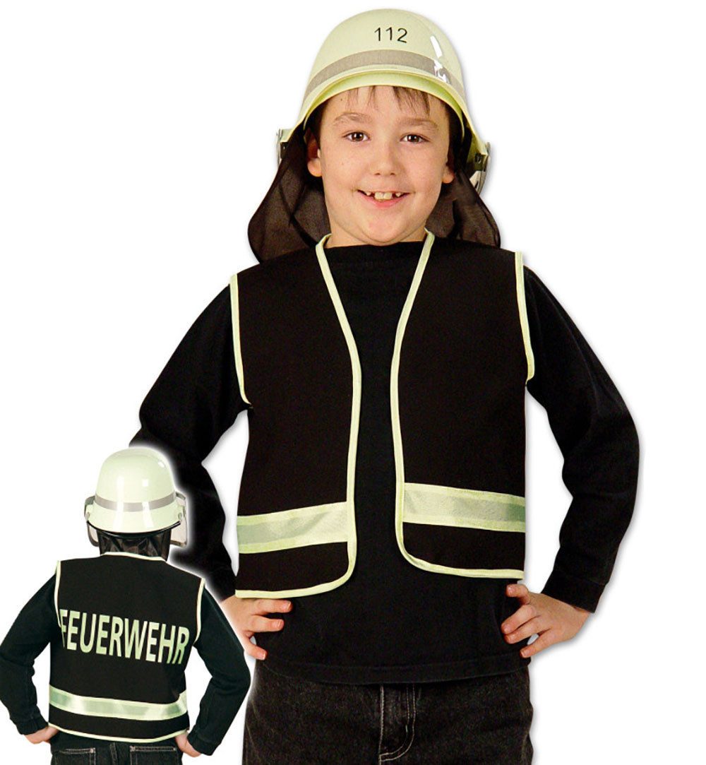 Fries Kostüm Kinder Spielweste Feuerwehr Schwarz Gr. 104 bis 140 Karneval Fasching