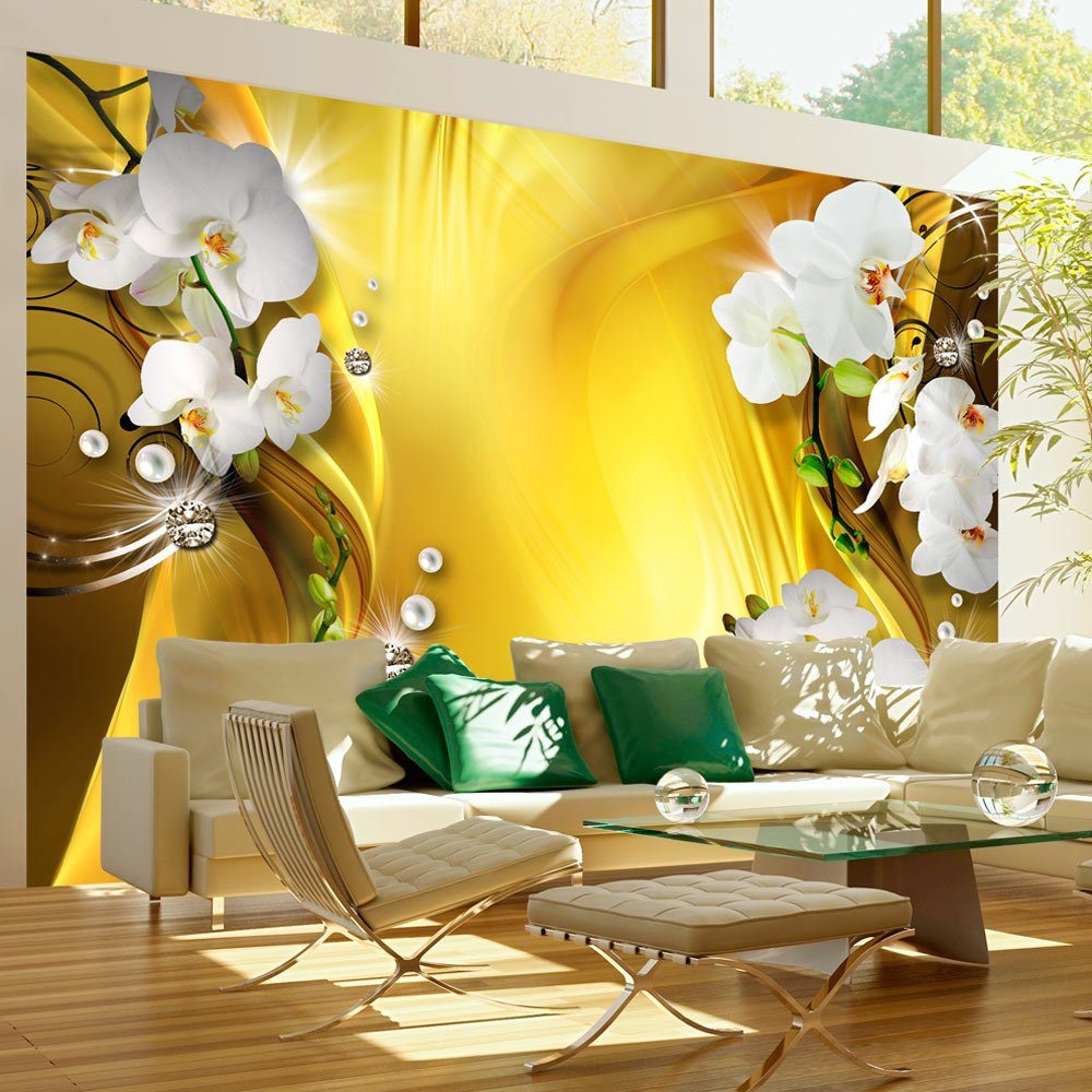 KUNSTLOFT Vliestapete Orchid in Gold 2.5x1.75 m, halb-matt, lichtbeständige Design Tapete