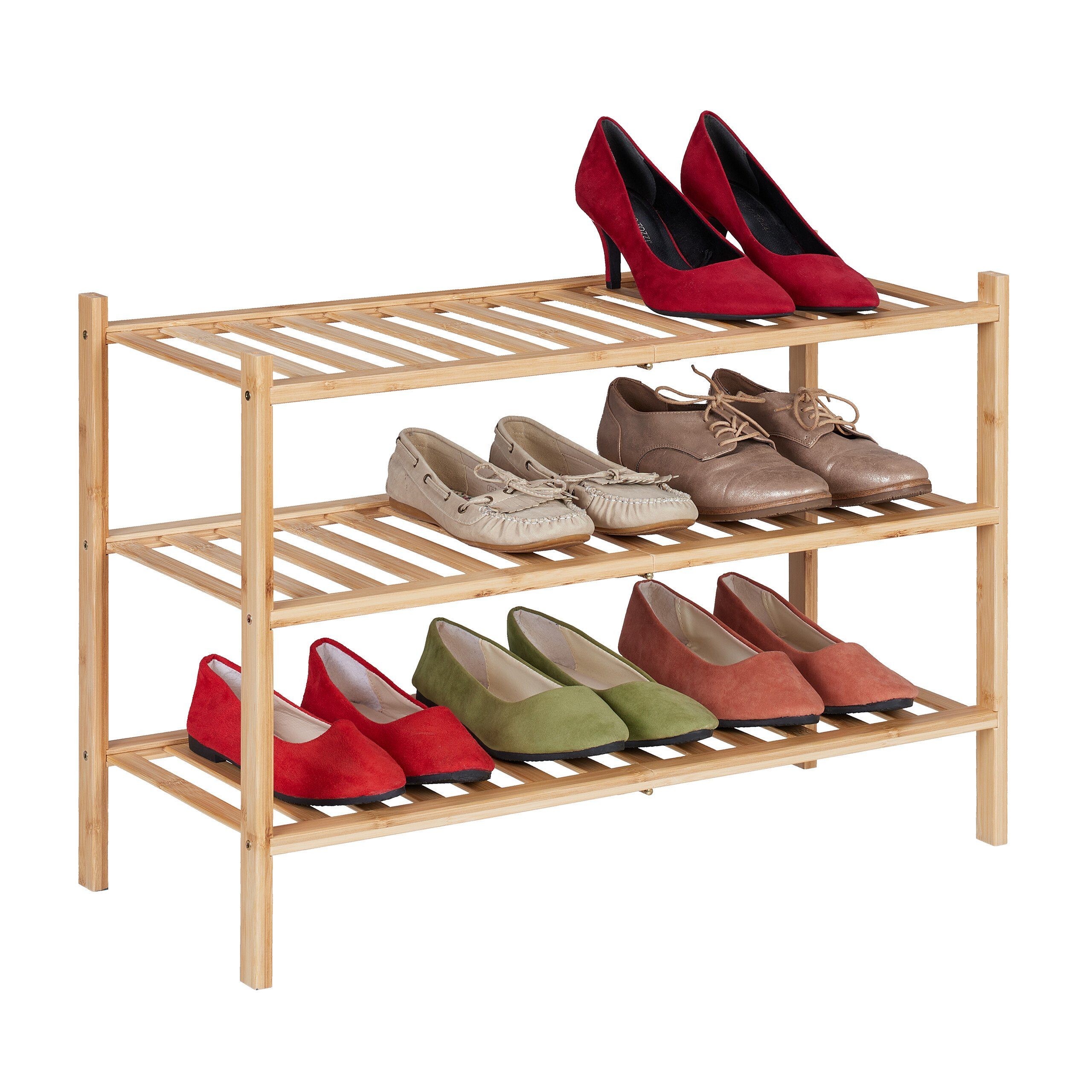 relaxdays Schuhregal Bambus Schuhregal 3 Etagen günstig online kaufen