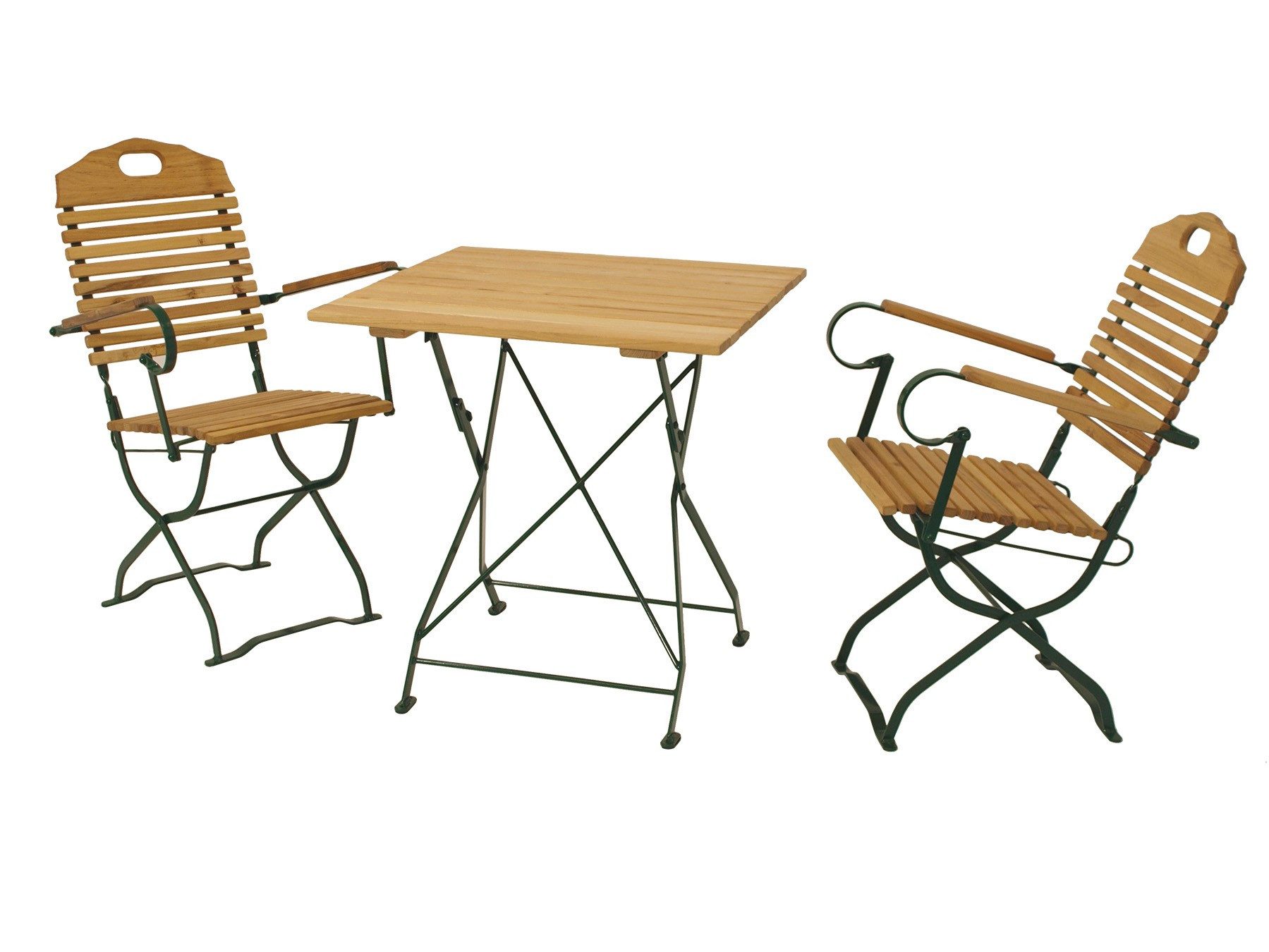 TPFGarden Sitzgruppe BAD-BELZIG, (Gartenessgruppe 3-teilig - Gartenset für 2 Personen, 3-tlg., Gartensitzgruppe - Flachstahl - Robinienholz dunkelgrün), (2x Armlehnensessel, 1x Tisch 70x70cm quadratisch)