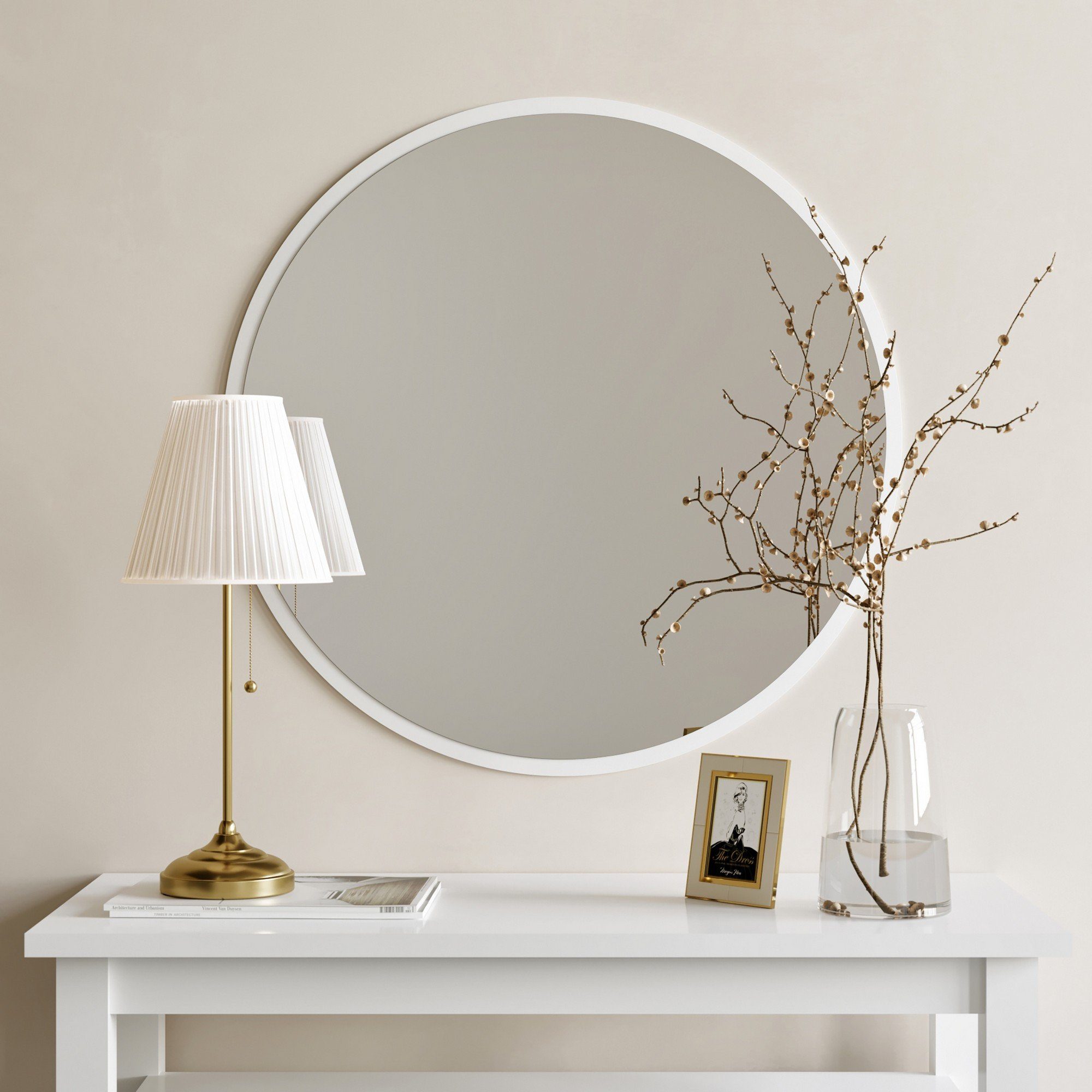 Ayna Yuvarlak Decor Wandspiegel cm, 60x60x2,2 MDF Dekoratif Beyaz Skye 100% A706NOS, Weiß,