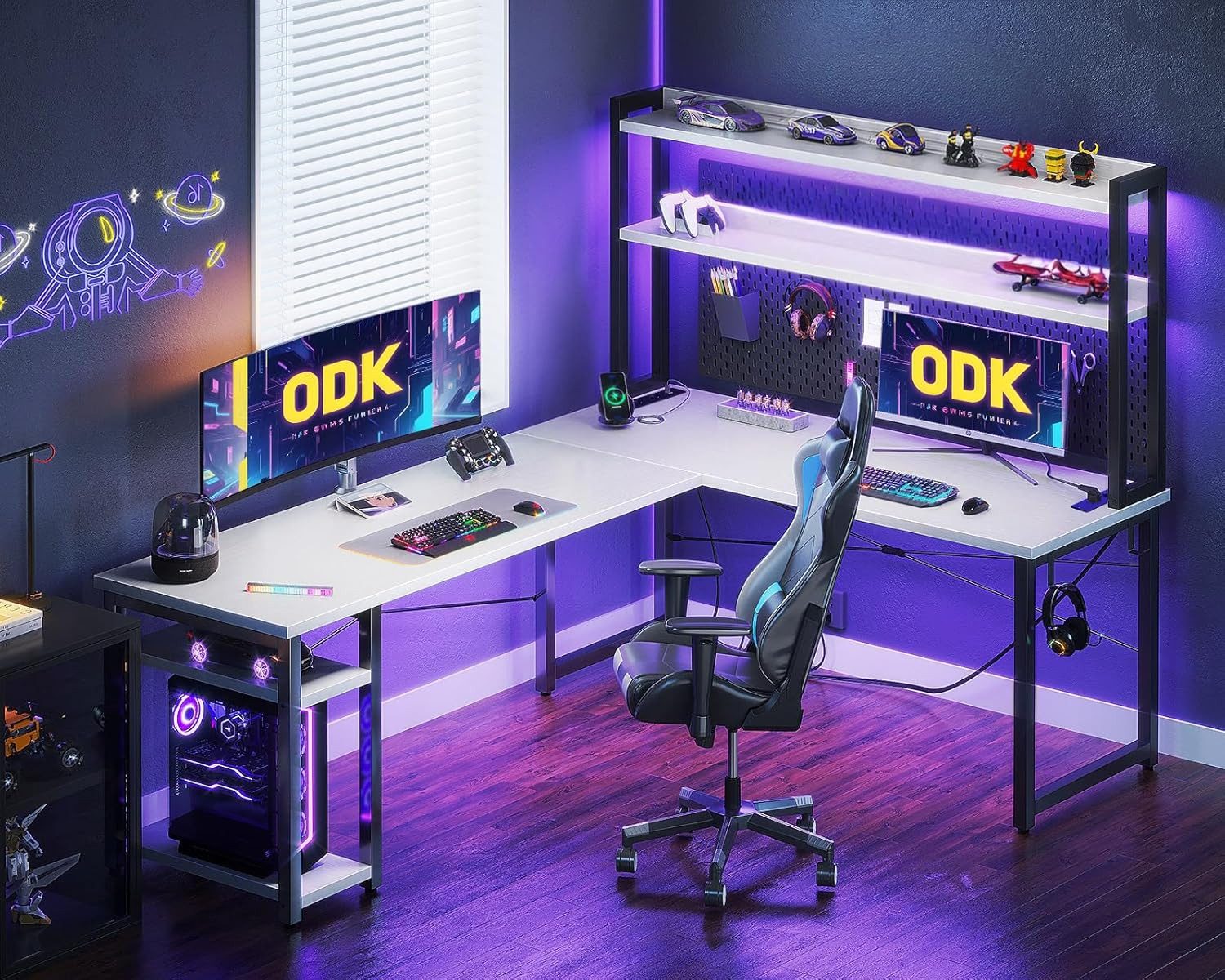 ODK Eckschreibtisch mit Stall, Reversibel Gaming Tish L Form mit LED (1-St) günstig online kaufen
