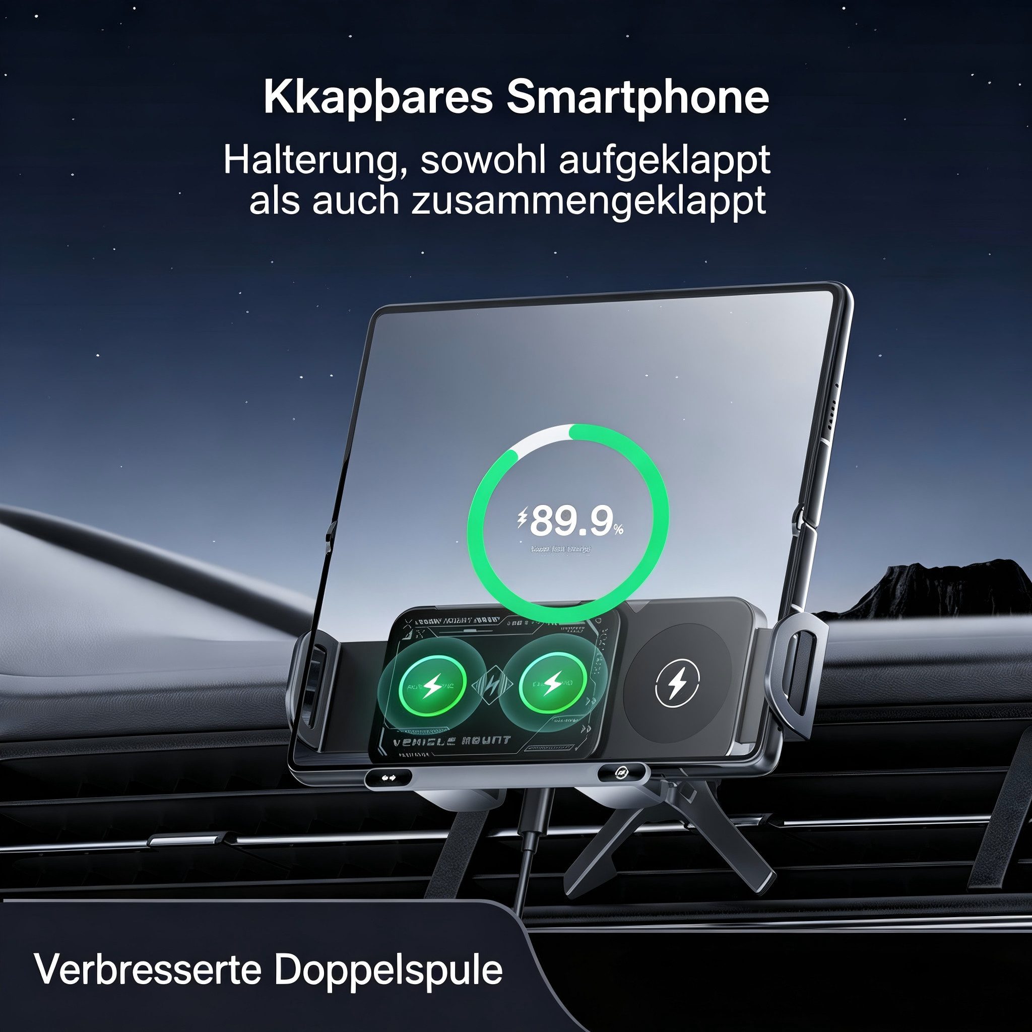 Toomoke Halterung Handy-Halterung KFZ Handyhalterung,Kabelloses Autoladegerät 15W, (Qi Schnellladegerät, magnetisch und automatische Klemmung, 360° Drehung, für Lüftungsschlitze im Auto)