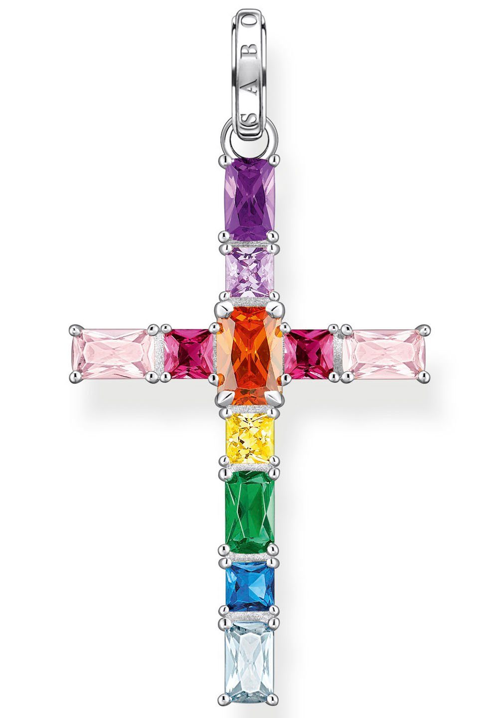 THOMAS SABO Кулоны Kreuz pinke oder bunte Steine, PE939-051-9, PE939-073-7, mit Spinell (synth), Zirkonia (synth), Korund (synth)