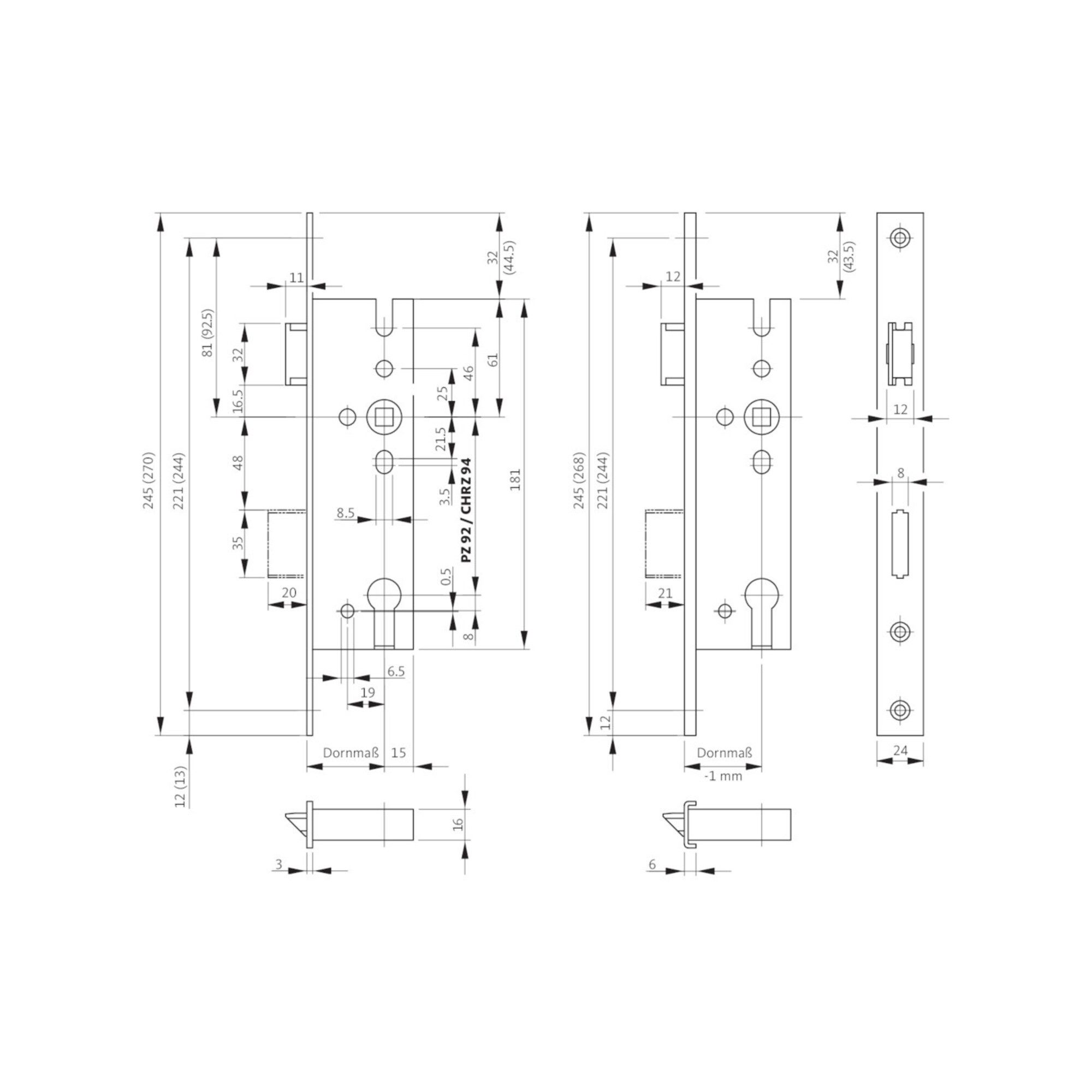BKS Profilzylinder RR-Einsteckschl.B 1314 PZ 24/30/92/8mm DIN L/R VA 245mm BKS