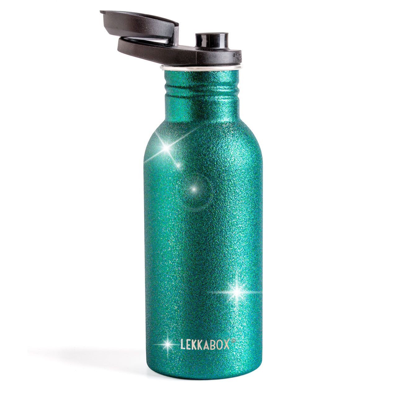 LEKKABOX Trinkflasche Edelstahl Glitzer Trinkflasche, 500ml - Kinder Sport Edelstahlflasche, Elegant schimmernd, leicht, auslaufsicher – für jeden Tag