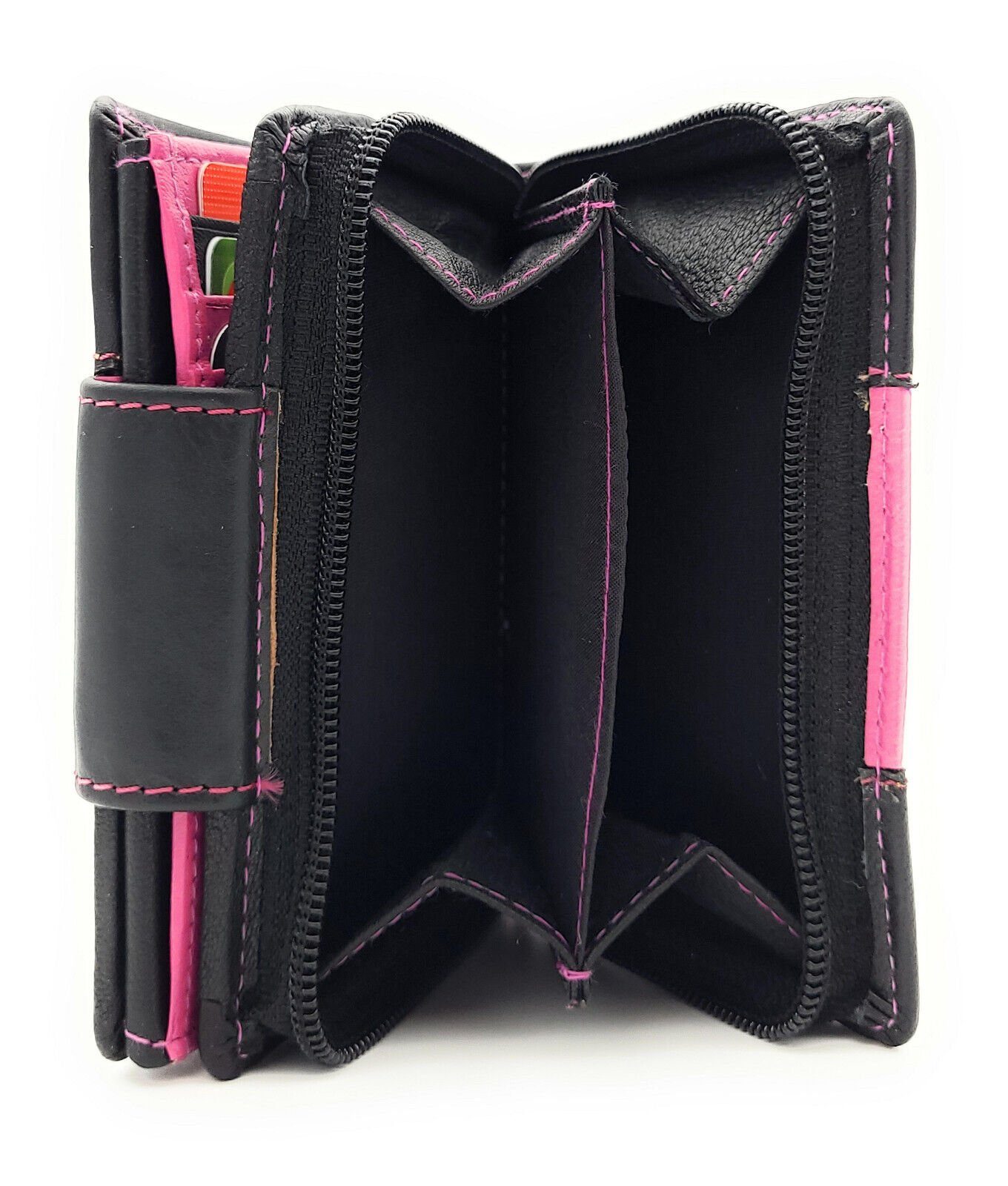 Portemonnaie pink Nappaleder, mit Platz, Lemasi Außenriegel, viel echt Leder Damen schwarz Geldbörse