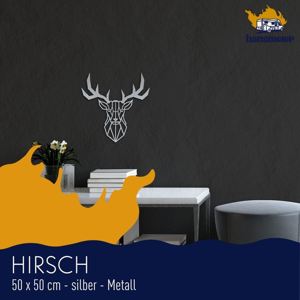 Hansmeier Wanddekoobjekt Wanddeko aus Außen Motiv Hirschkopf Innen, für & Silber Metall