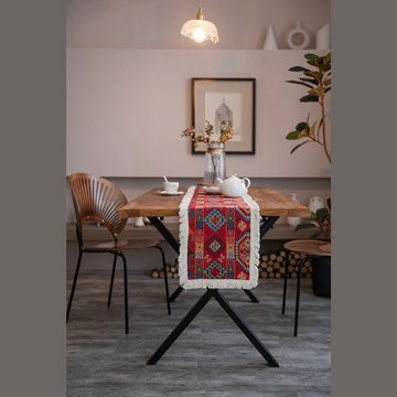 AUKUU Tischläufer Tischläufer Tischläufer aus Jacquard geometrisch festlich rote, Quaste Party Dekoration dekorativer Überwurf für den
