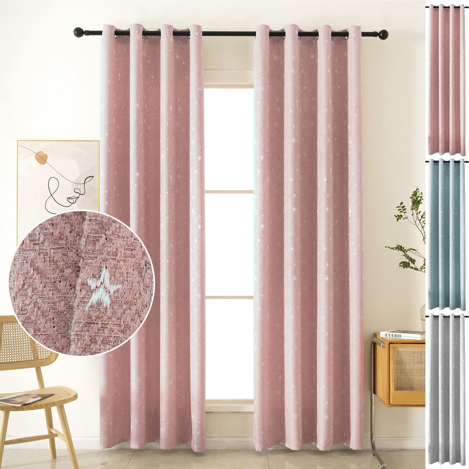 BTTO V&G Vorhang Gardine Sternen, Vorhang Ösen, Transparent/80 % Verdunkelu günstig online kaufen