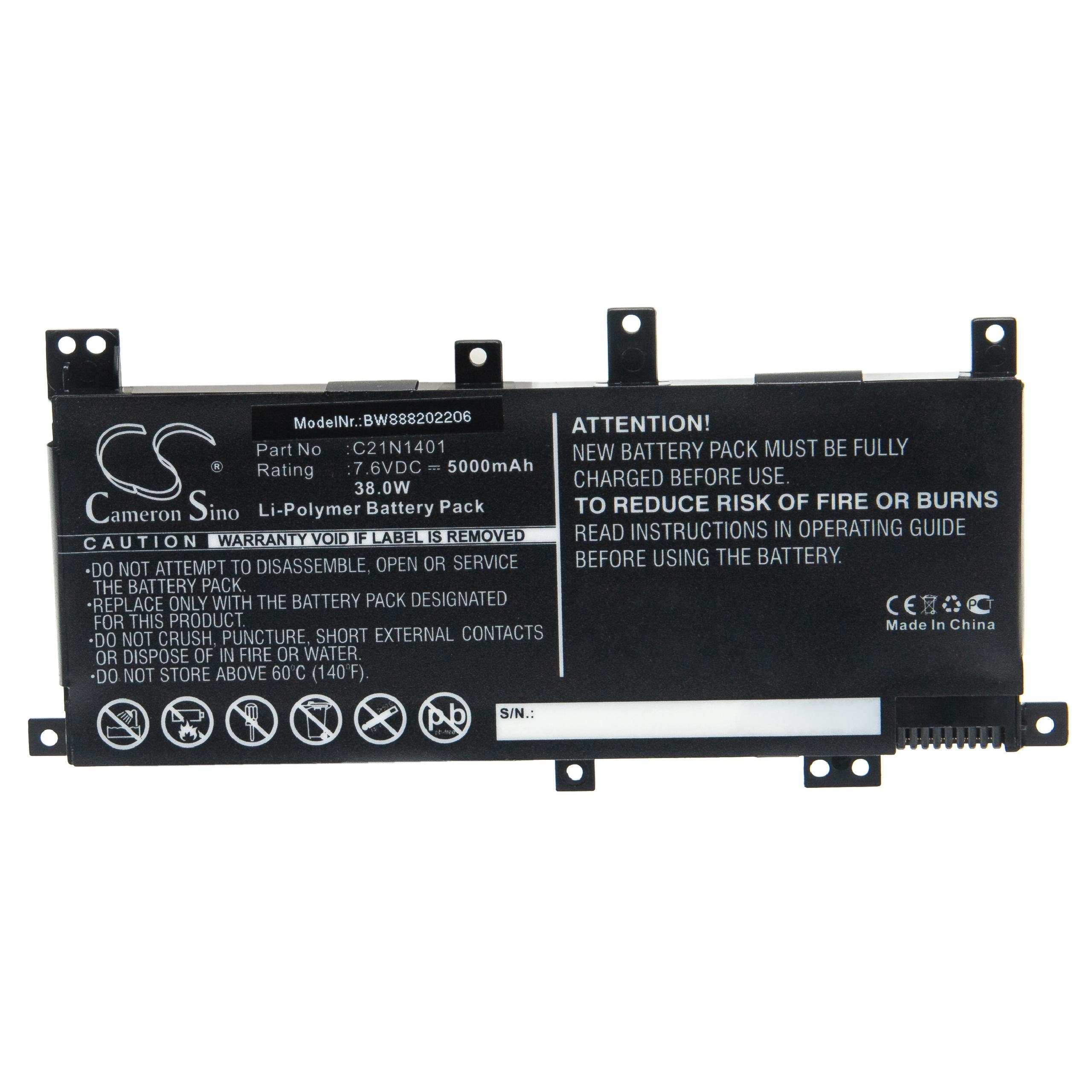 vhbw passend für Asus K455YI, R406LD, R406LDB, R419LD, R419LDB, R41LD, Laptop-Akku 5000 mAh