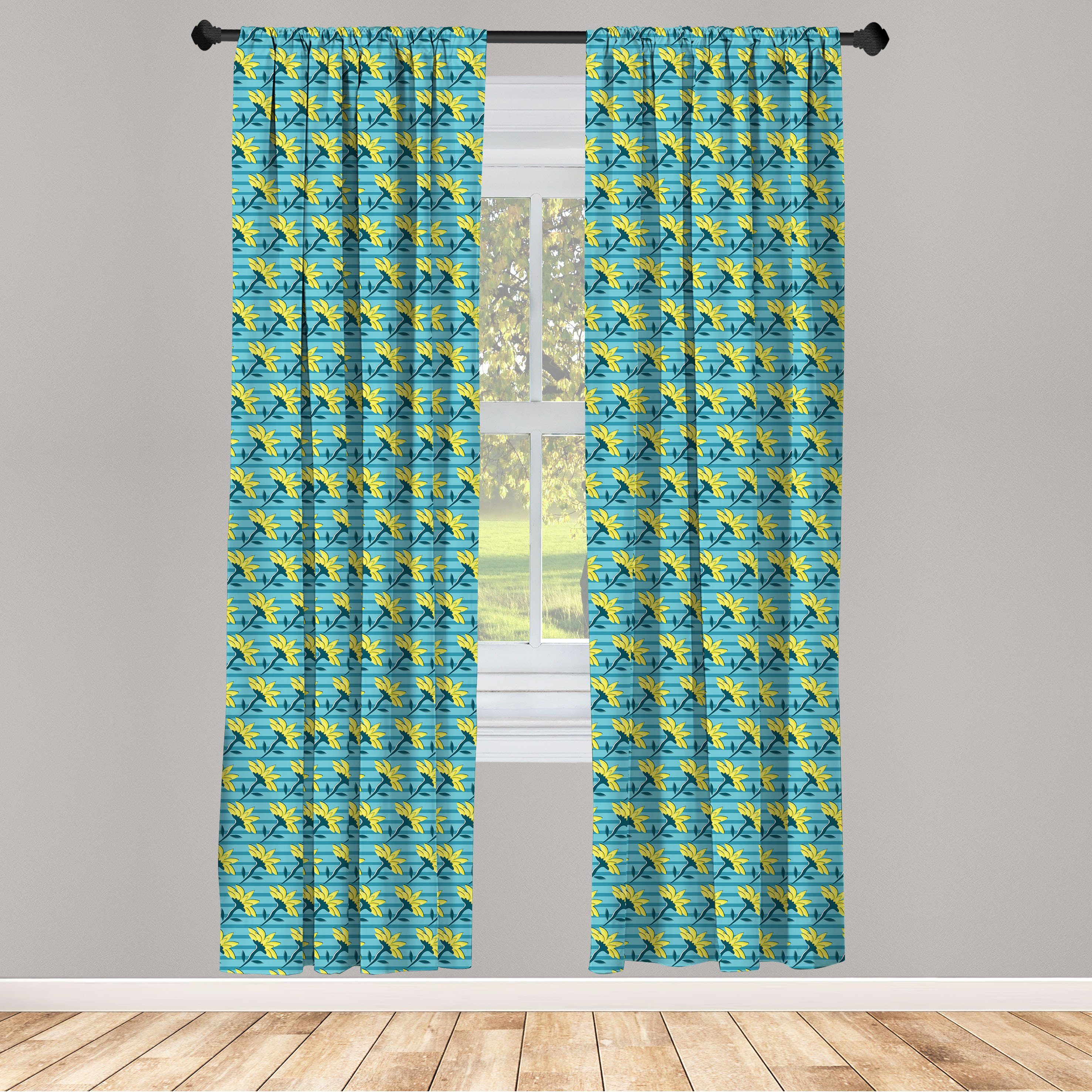 Gardine Vorhang für Wohnzimmer Schlafzimmer Dekor, Abakuhaus, Microfaser, Blumen Blumen-Wiederholung auf Streifen