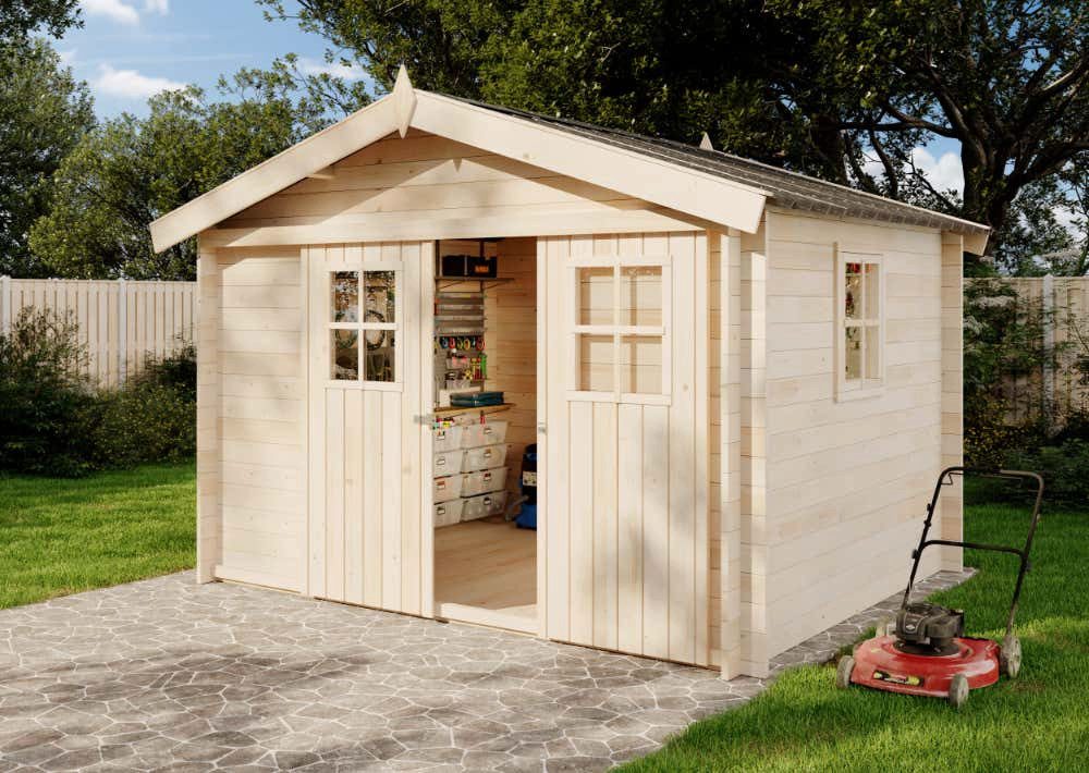 Alpholz Gerätehaus Holz Evere, BxT: 335x265 cm, in Naturbelassen mit 19mm Wandstärke