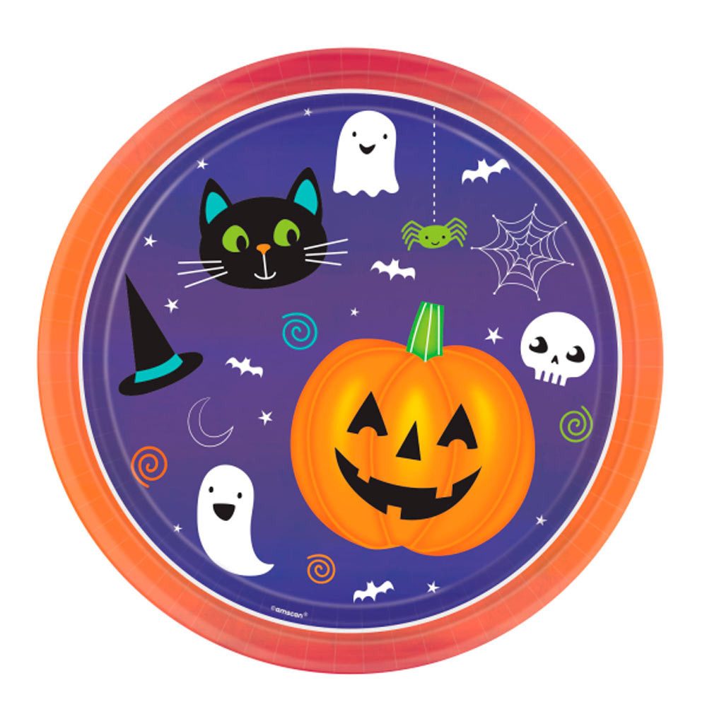Dekoobjekt Pappteller 'Happy Halloween' Orange, Ø22,8cm/8Stk