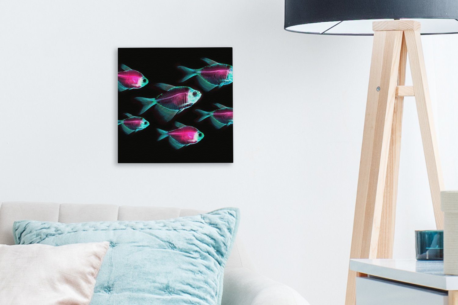 OneMillionCanvasses® Leinwandbild Fisch - bunt St), Blau, (1 für Leinwand Schlafzimmer - Bilder Lila Wohnzimmer