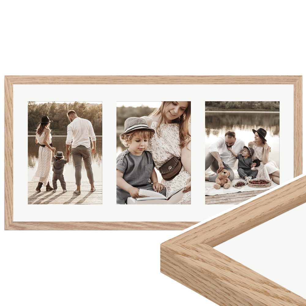 WANDStyle Galerierahmen G950 25x50 cm, für 3 Bilder, im Format 13x18 cm, aus Massivholz in der Farbe Eiche