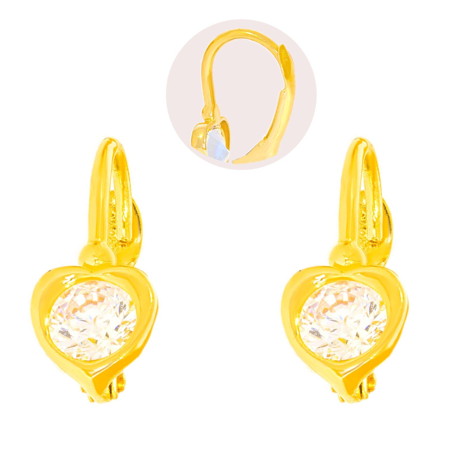 Paar Ohrhänger 585er Gold Kinder Klappbrisur Ohrringe Model Herz