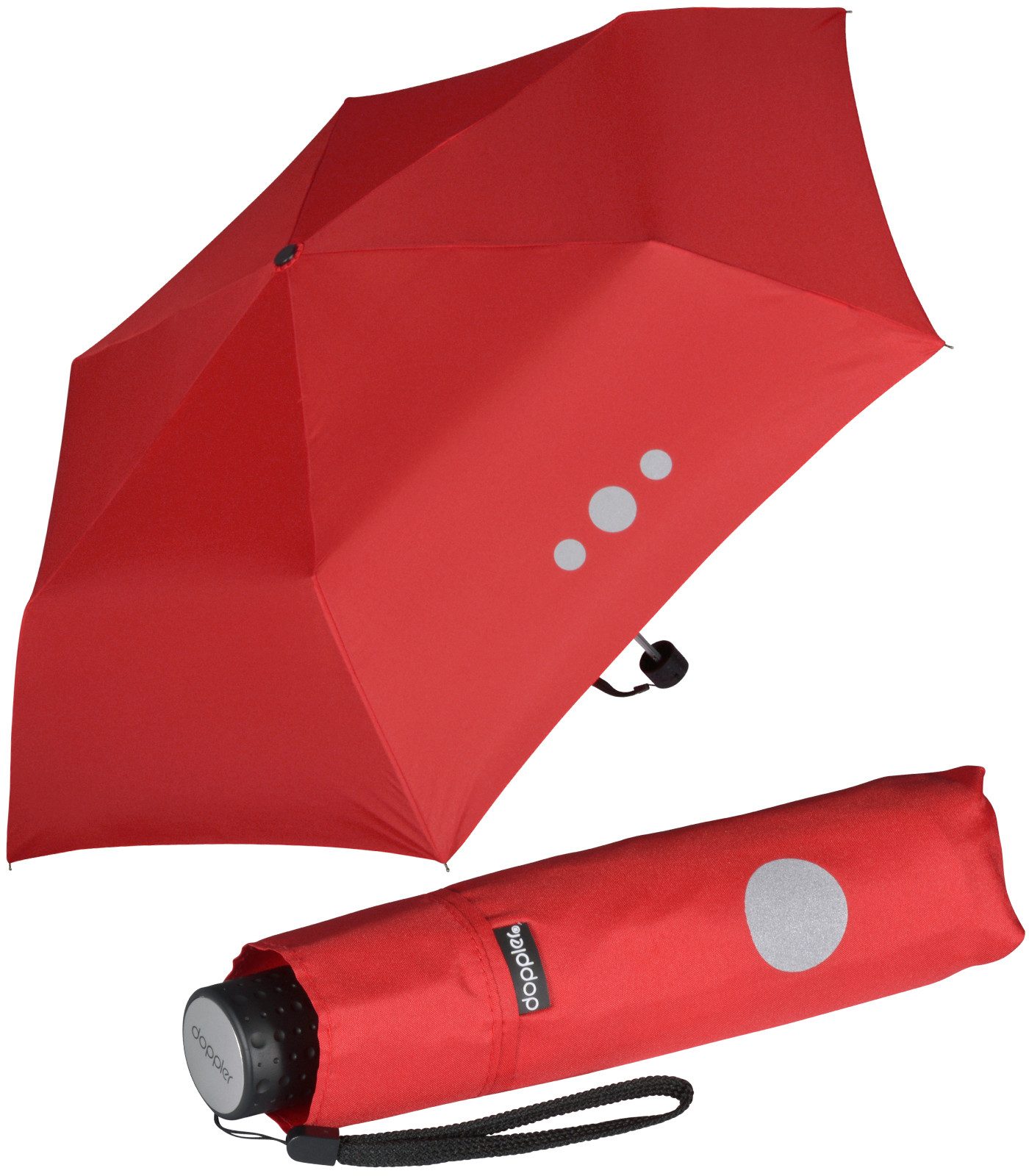 doppler® Taschenregenschirm Super-Mini Havanna Kids Reflex, kleiner, leichter Kinderschirm mit reflektierenden Aufdrucken