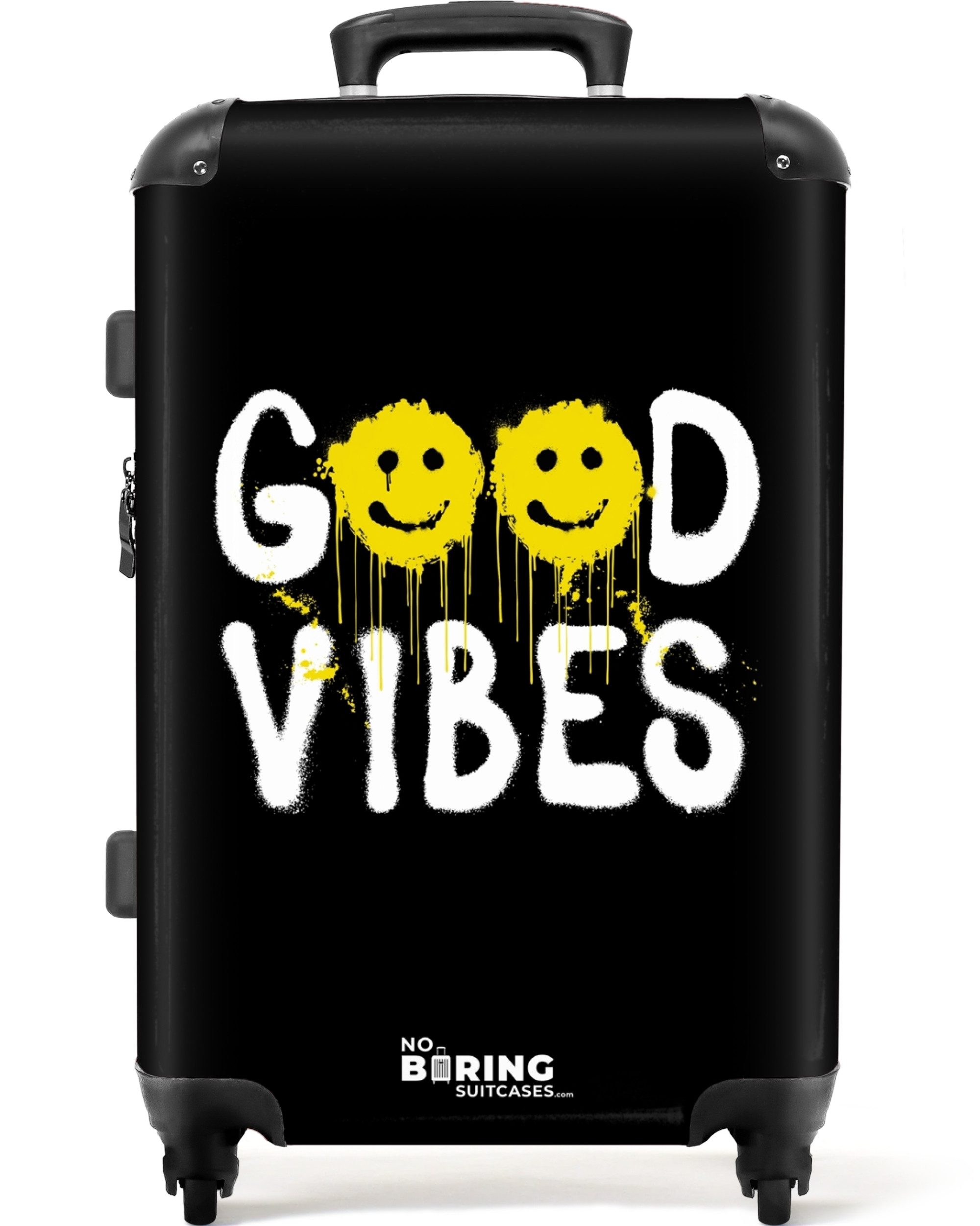 NoBoringSuitcases.com© Hartschalen-Trolley Zitat "Good Vibes" als günstig online kaufen