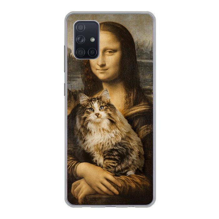 MuchoWow Handyhülle Mona Lisa - Katze - Leonardo da Vinci - Vintage - Kunstwerk - Alte Phone Case Handyhülle Samsung Galaxy A71 Silikon Schutzhülle
