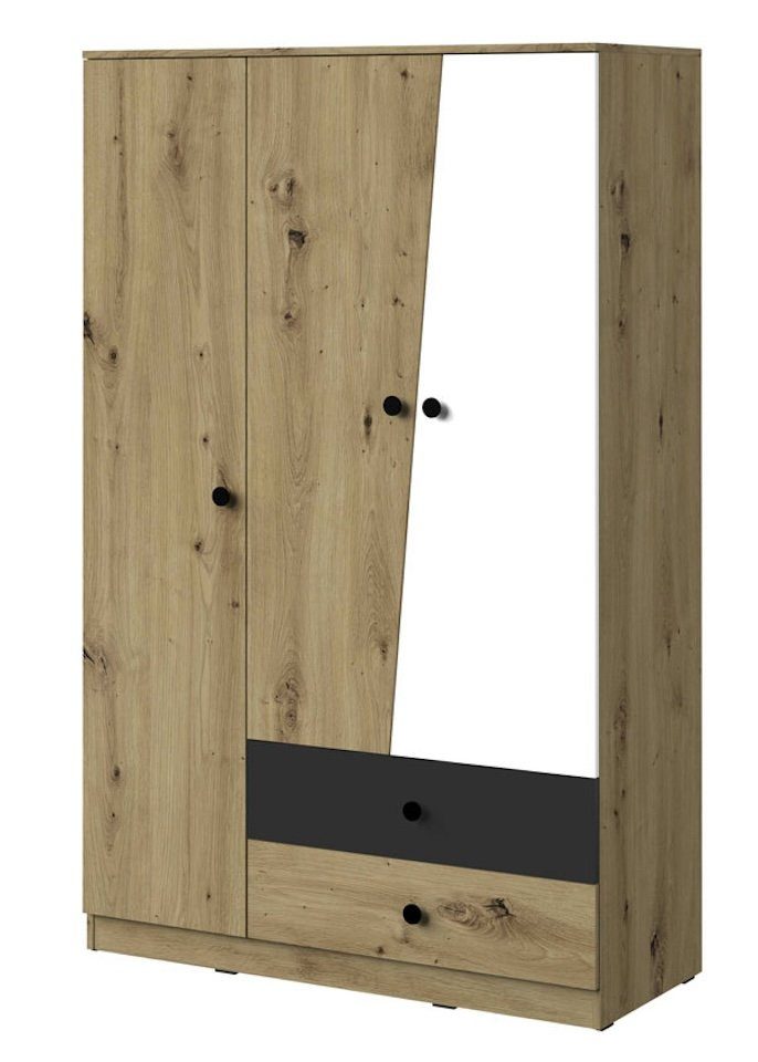 Feldmann-Wohnen Kleiderschrank Nero (unten 2 1 Rollenschubführung, 3 Türen, rechts & Ablagefach 1 links Kleiderstange) Einlegeböden, mit 120cm Schubladen 4