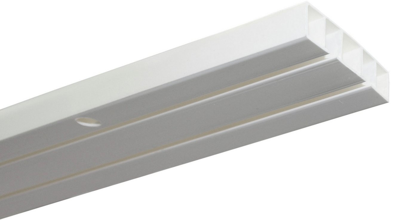 GARDINIA Vorhangschiene Slim Line, 2-läufig, mit Bohren, Kunststoff, mit Bohren, Deckenmontage, Kunststoff, Aufputzschiene