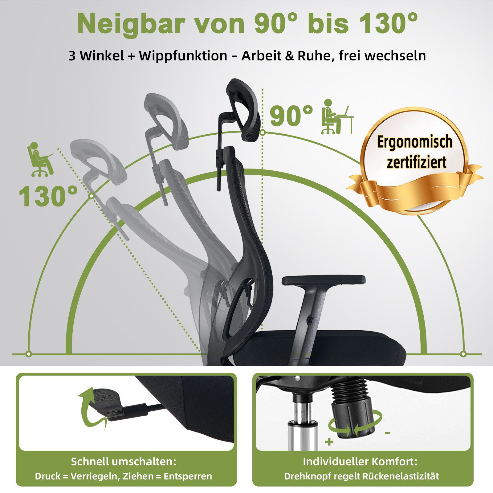 Durrafy Bürostuhl Ergonomischer Stuhl Drehstuhl Schreibtischstuhl chefsesse günstig online kaufen