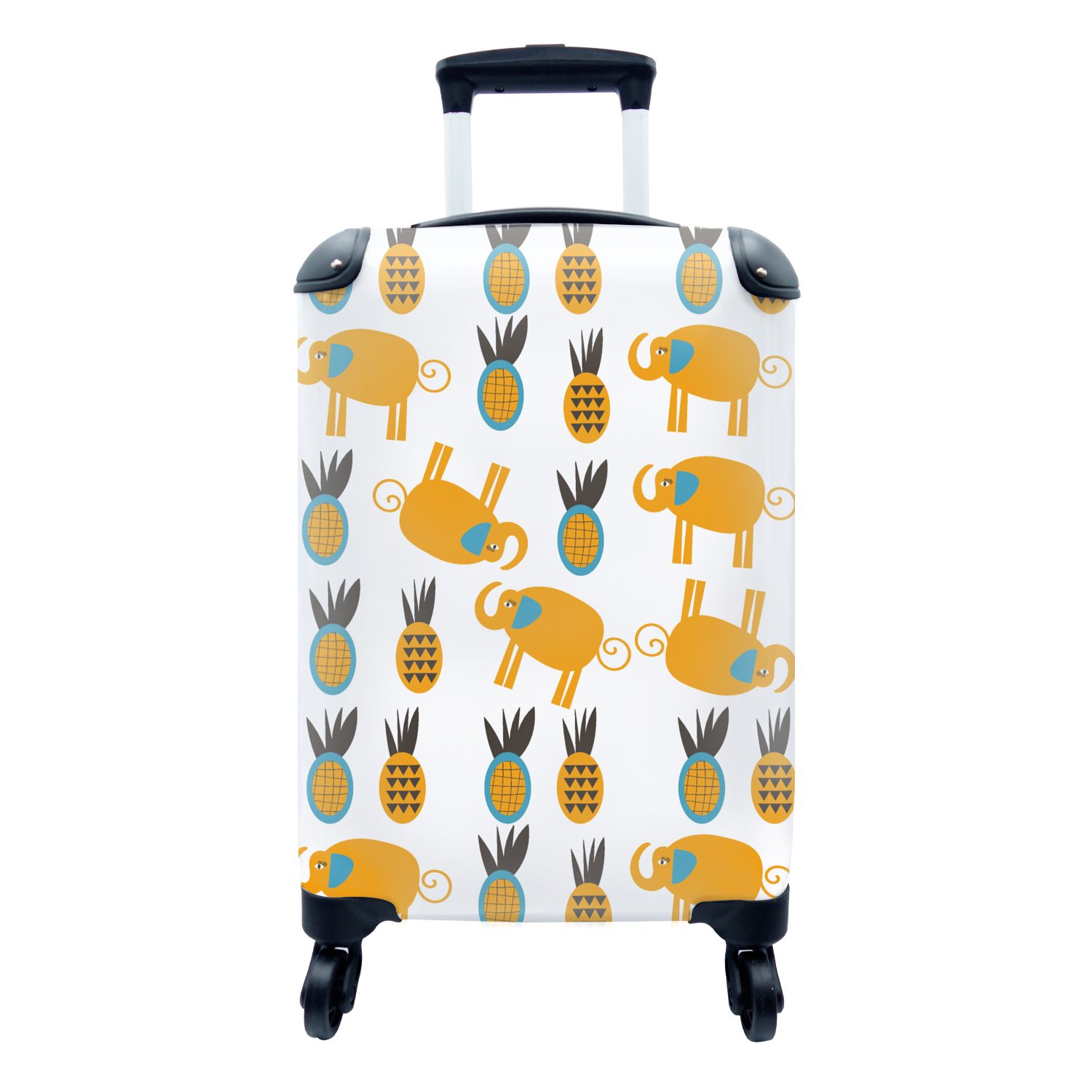 MuchoWow Handgepäckkoffer Elefant - Ananas - Gelb - Muster, 4 Rollen, Reisetasche mit rollen, Handgepäck für Ferien, Trolley, Reisekoffer