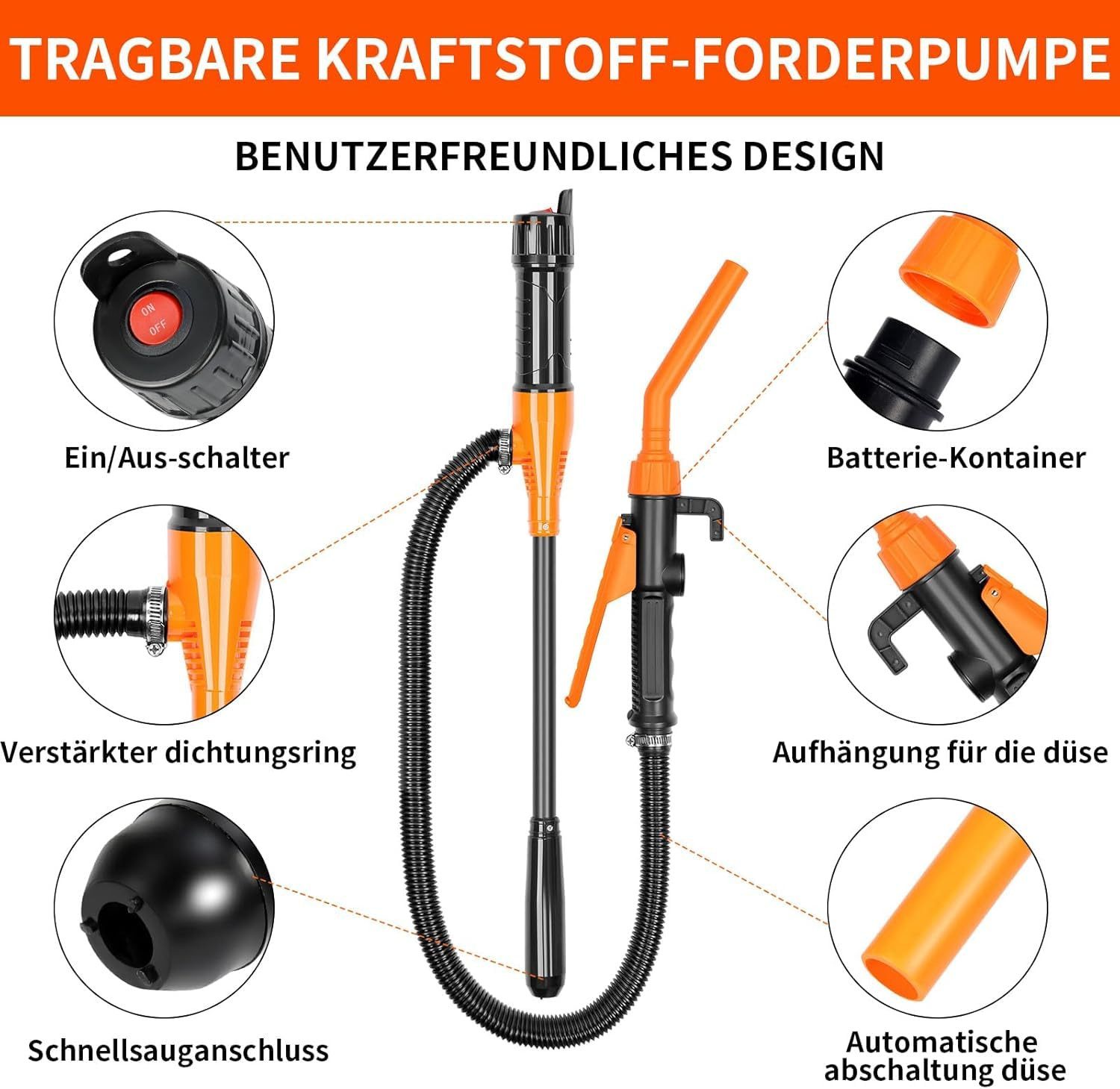 AIBISTAR Elektropumpe Elektrische Wasserpumpe Kraftstoffpumpe,Förderpumpe,abnehmbar, 2,4 GPM (ca. 9 L/min),Schlauchlänge: 16 Zoll (ca. 40 cm) – Bild 5 von 5