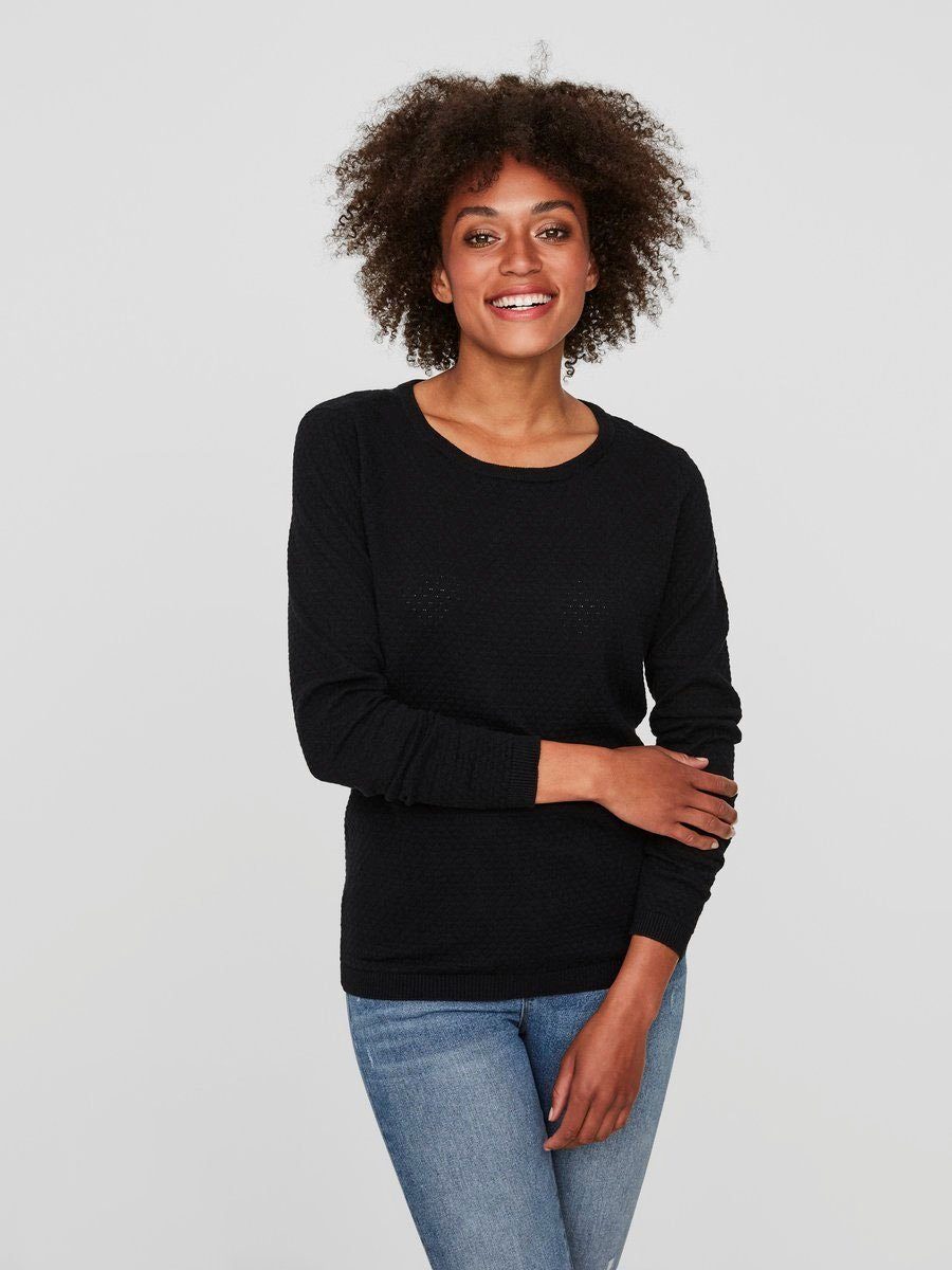 O-NECK VMCARE BLOUSE Bio-Baumwolle aus LS Rundhalspullover Vero Moda STRUCTURE black