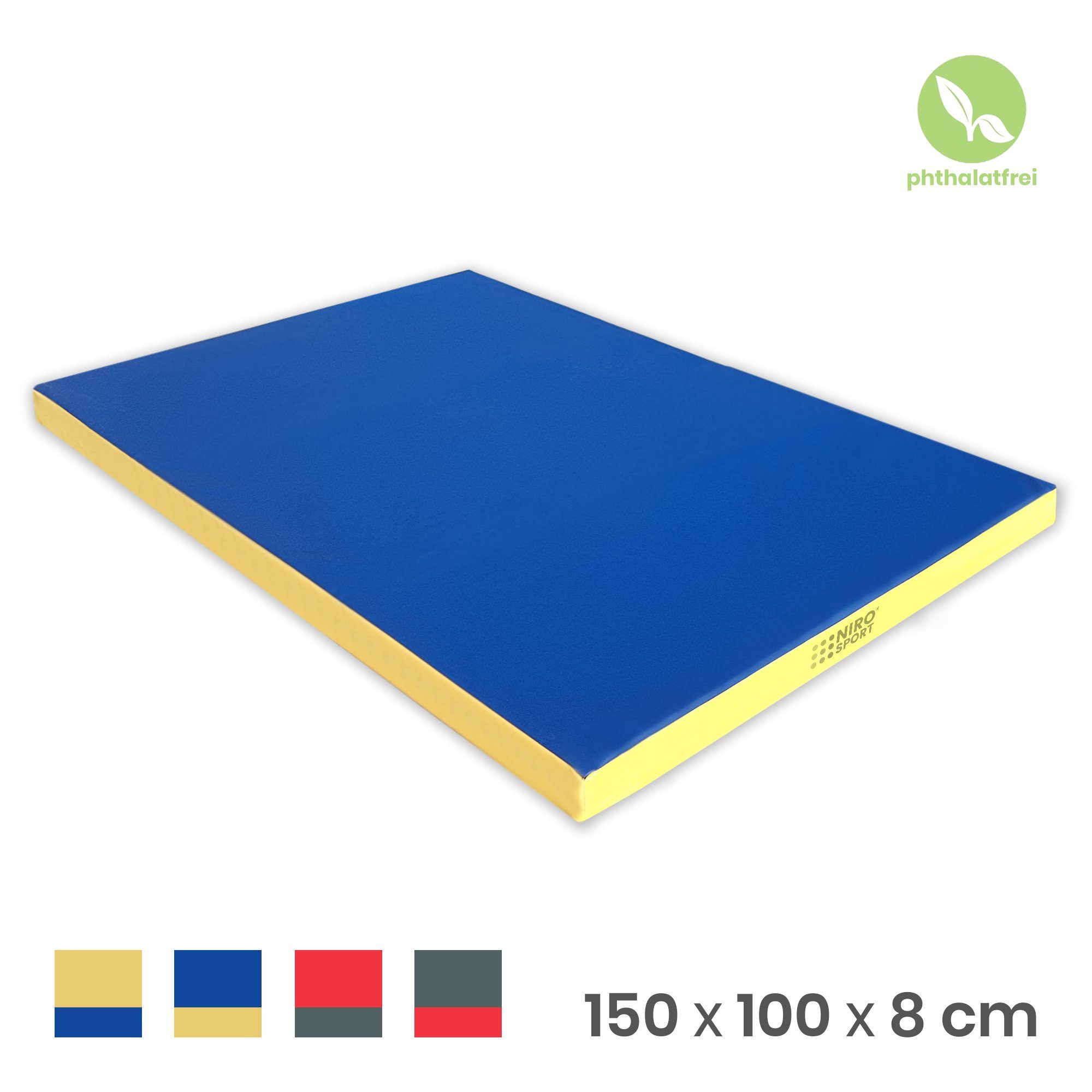 NiroSport Weichbodenmatte Turnmatte Gymnastikmatte Schutzmatte Fitnessmatte 150x100x8cm (1er-Pack), abwaschbar, robust blau