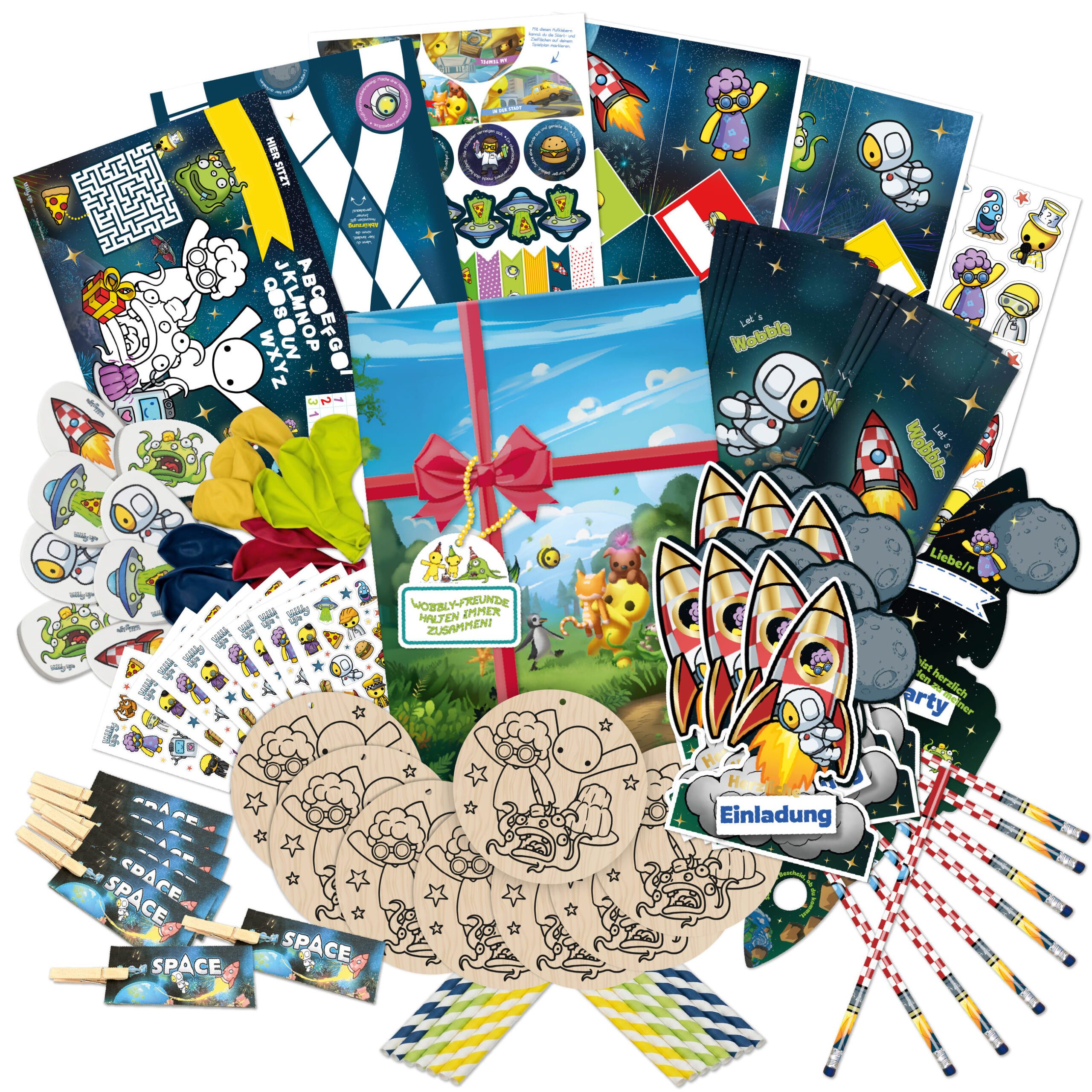 PAPIERDRACHEN Geschenkbox Geburtstagsbox - Wobbly Life, mit Anhängern und Postkarten - ideal zum Verpacken von Geschenken