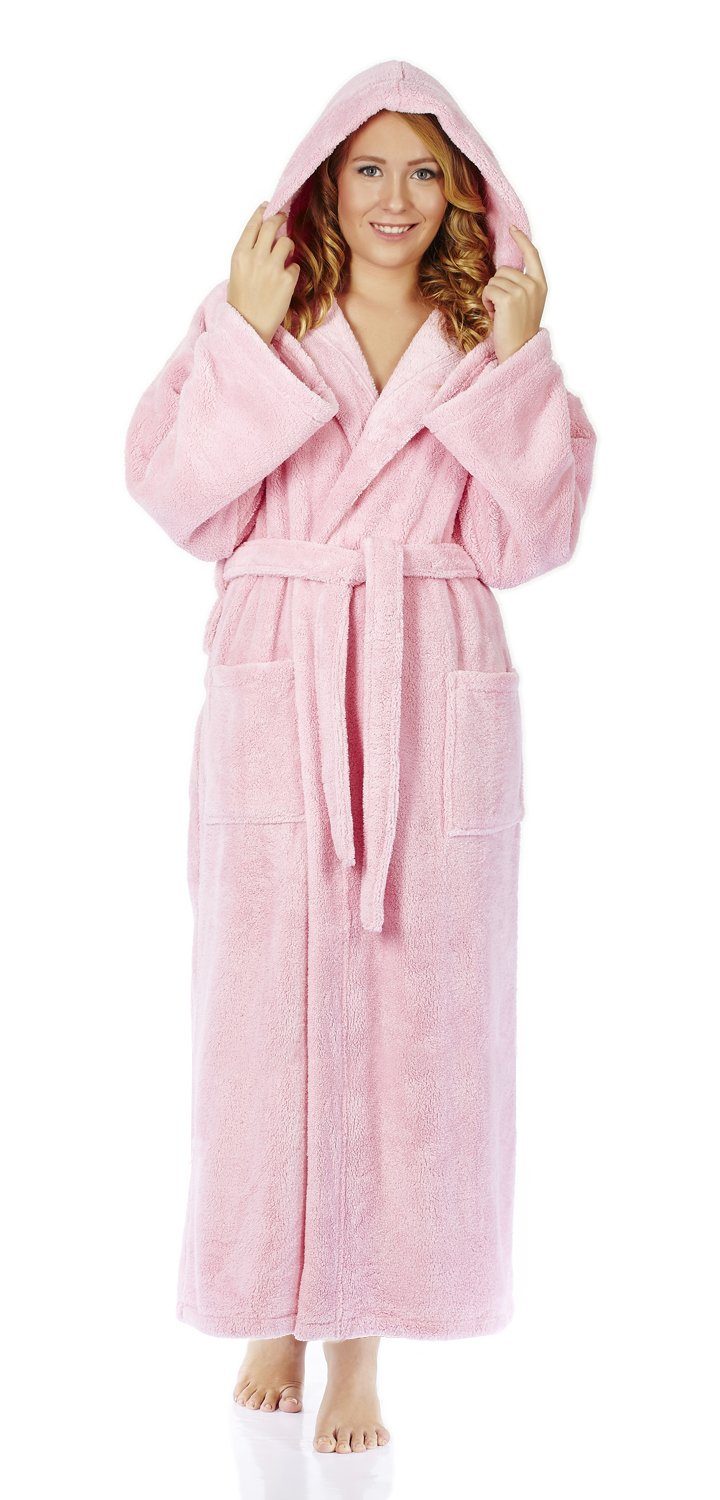 Arus Damenbademantel Helia, 100% Polyester, mit Kapuze, extra lang, aus 100% Mikrofaser