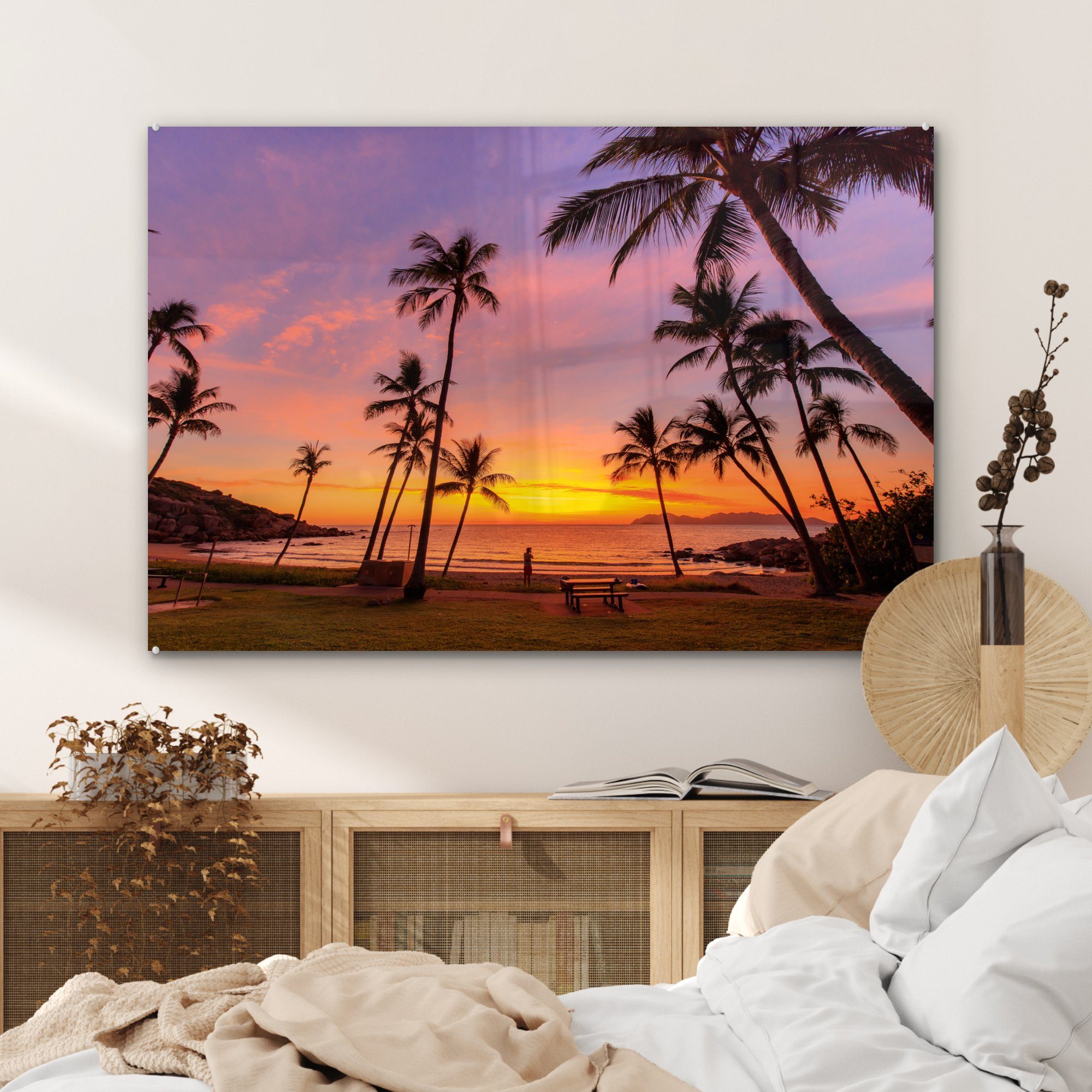 tropischen Acrylglasbilder (1 Acrylglasbild einem Australien, bei Palmen St), & MuchoWow an Wohnzimmer Strand Schlafzimmer Sonnenaufgang in