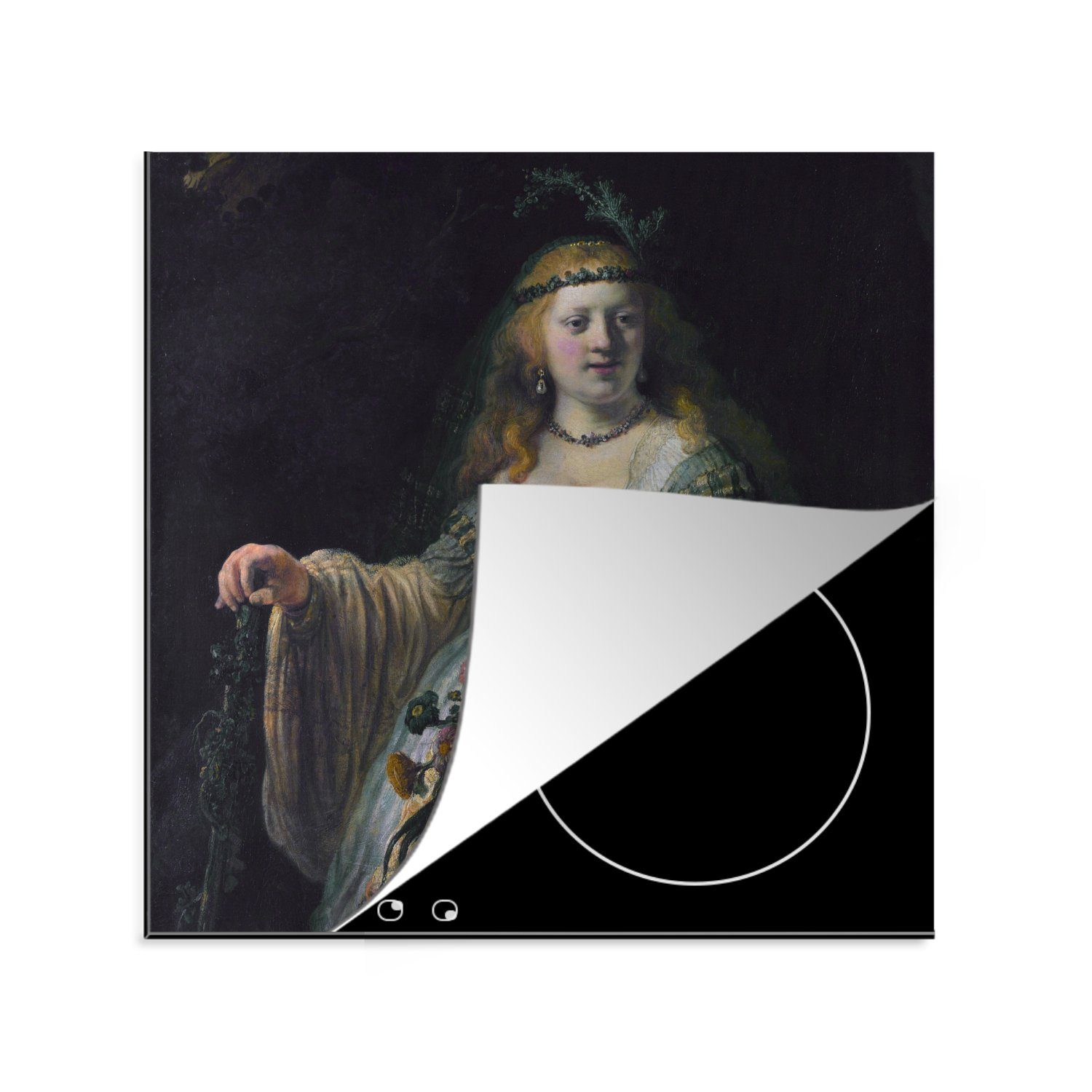 MuchoWow Herdblende-/Abdeckplatte Saskia von Uylenburgh - Gemälde von Rembrandt van Rijn, Vinyl, (1 tlg), 78x78 cm, Ceranfeldabdeckung, Arbeitsplatte für küche