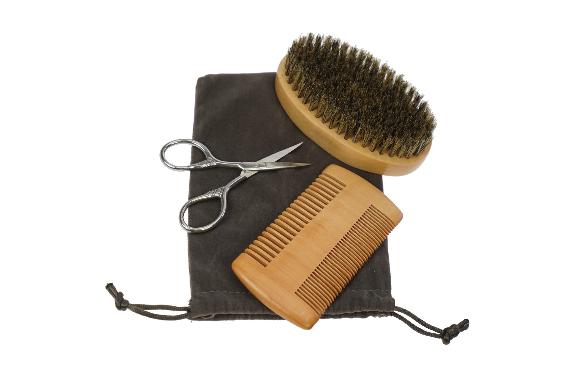 Fantasia Beauty Bartpflege-Set Bartset, 3tlg im Zugbeutel, Bartbürste, Schere und Staubkamm, 1-tlg., Bartpflege