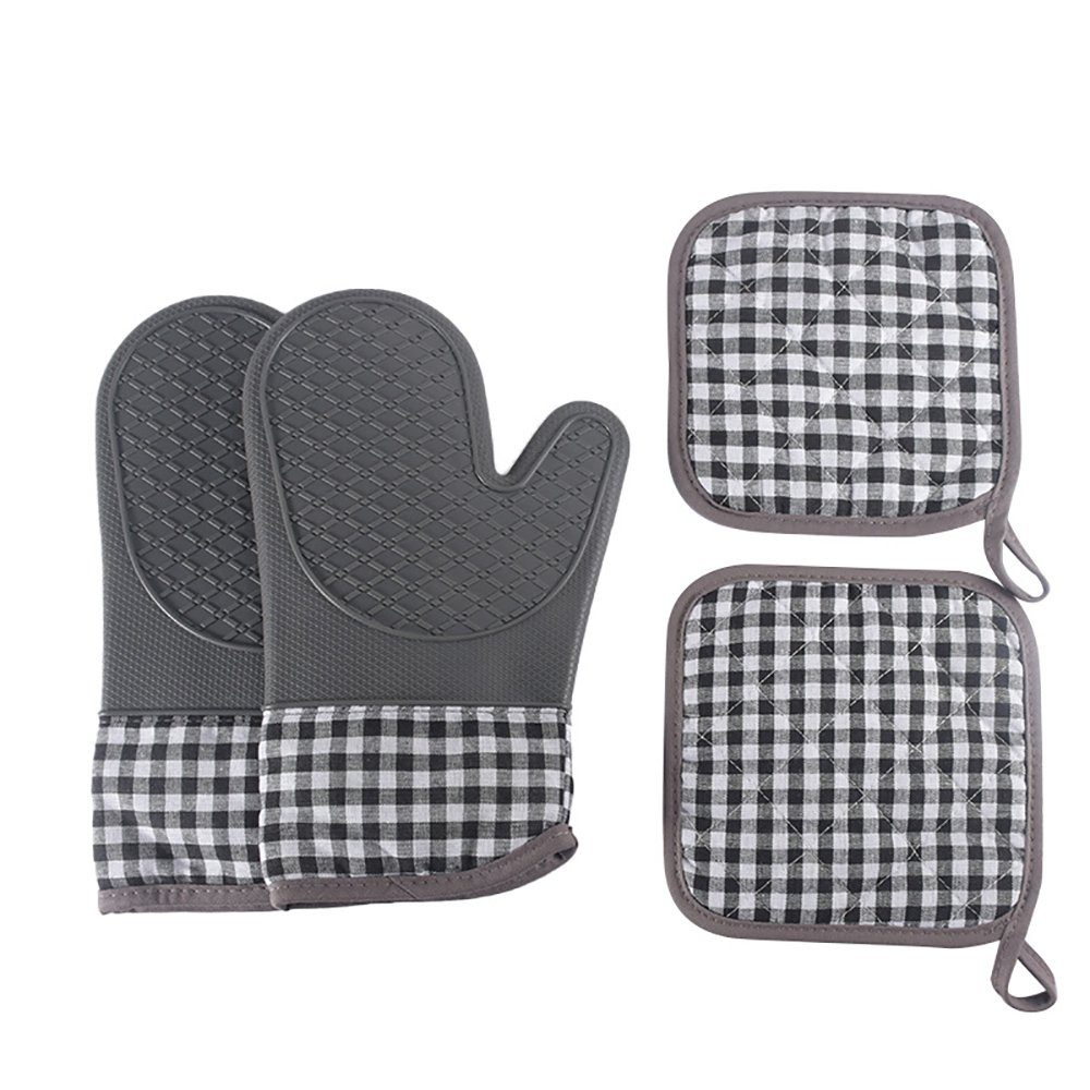 GLIESE Topflappen und Grillhandschuh,rutschfest Gray, hitzebestandig,2xTopflappen 2x