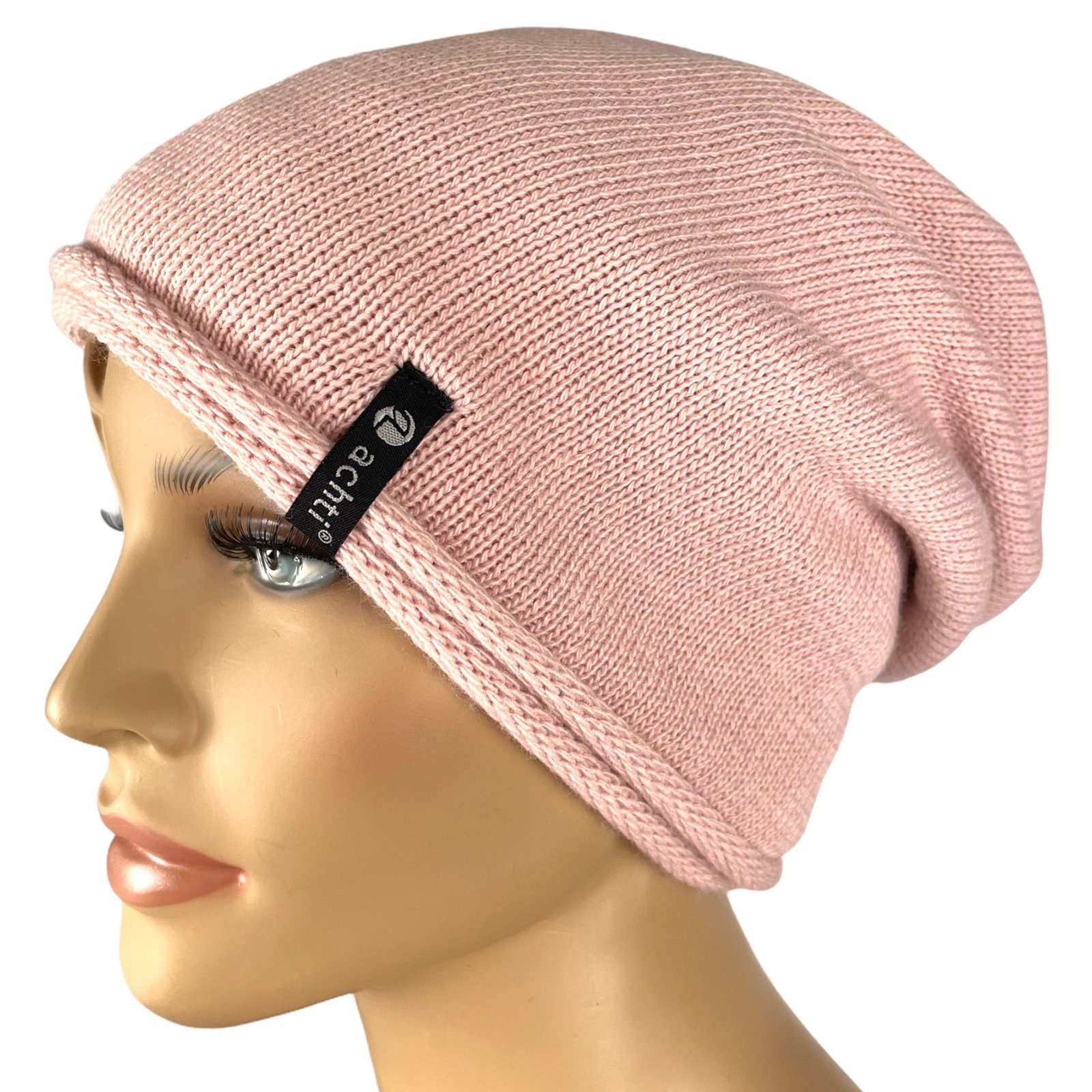 Taschen4life Beanie Damen Mütze AZ1378PC Longbeanie, Rund-strick ohne Bommel, leicht gefüttert, lange Passform altrosa uni