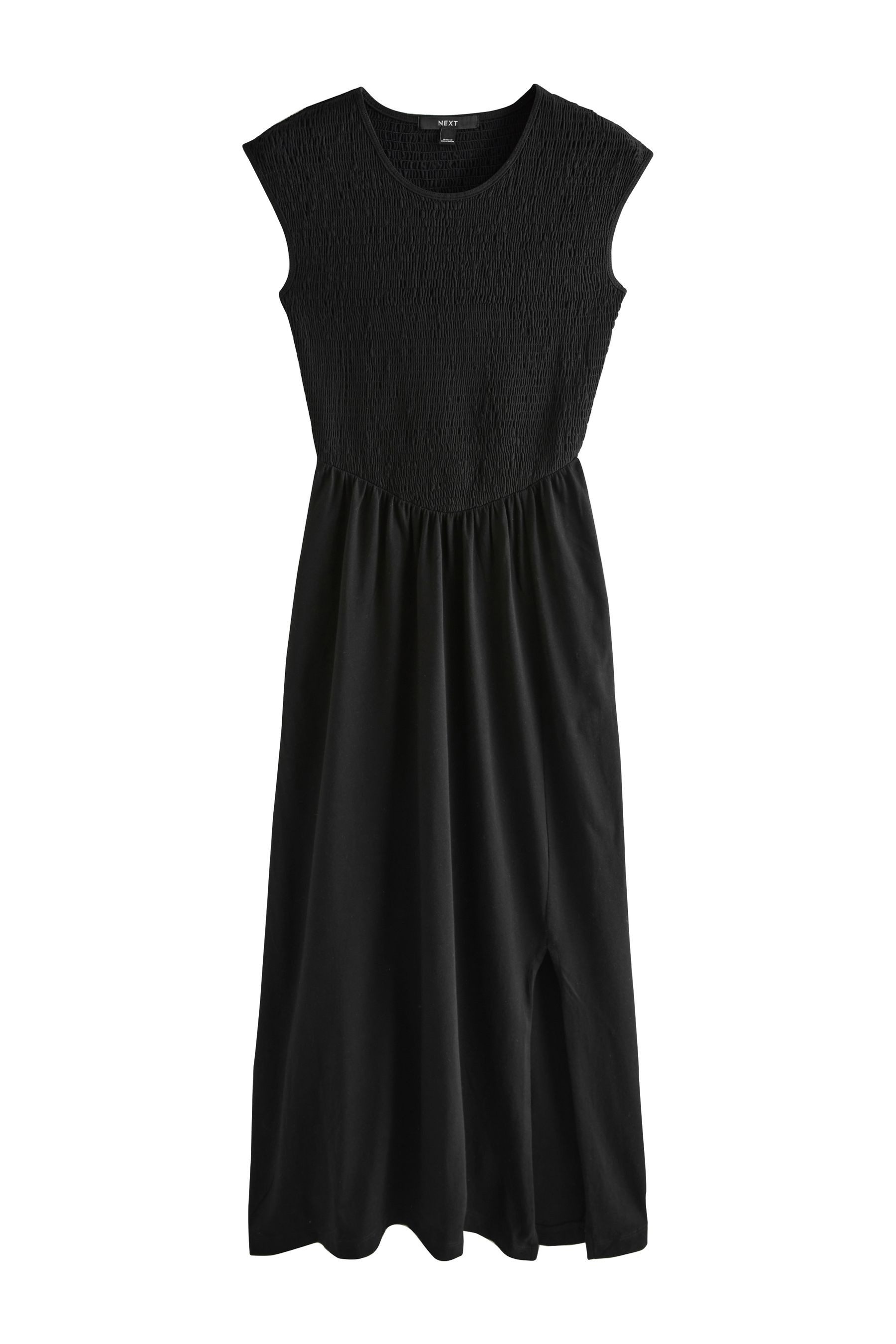 Midikleid Jersey-Midikleid mit gesmoktem Rumpf, Kurzgröße