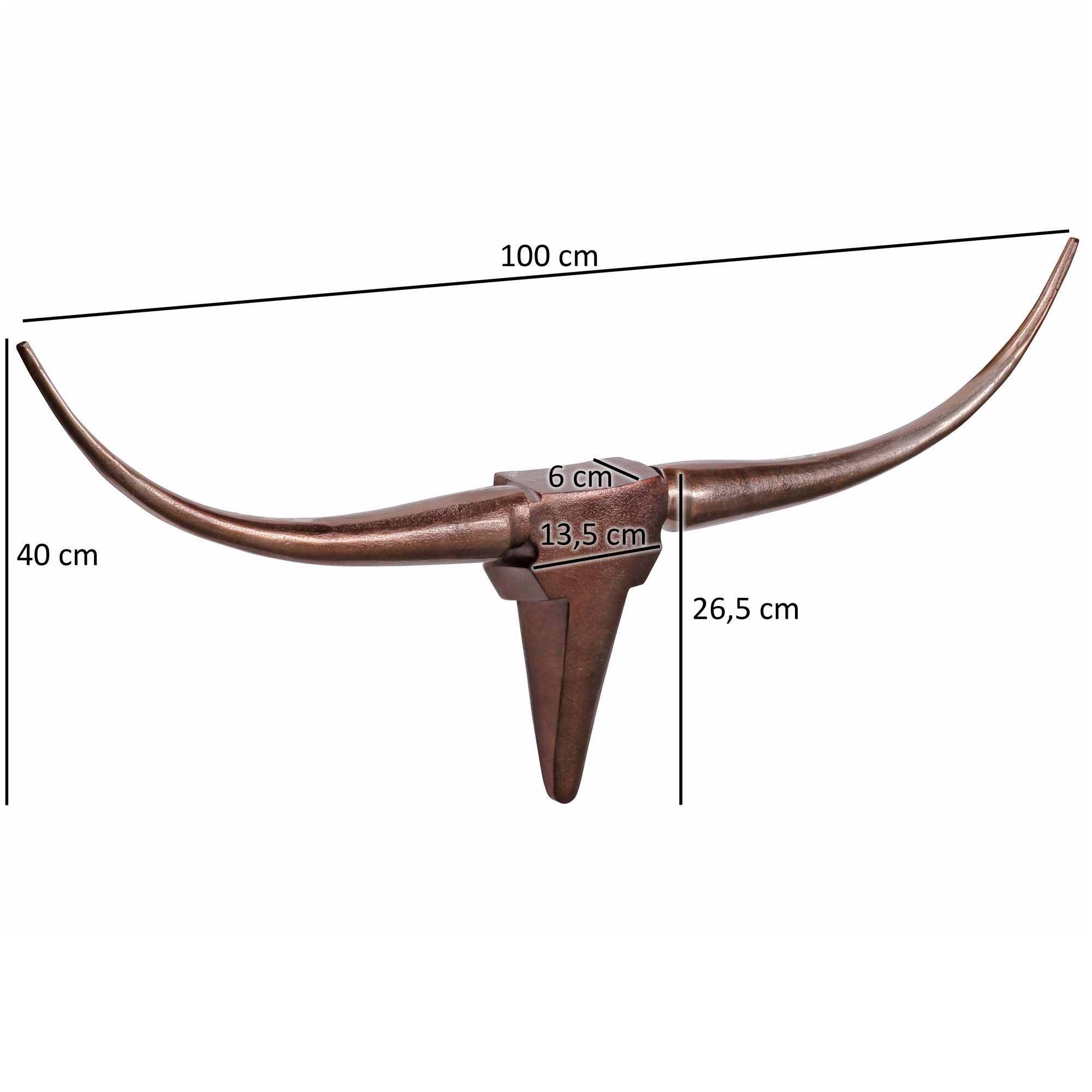 FineBuy Deko Geweih Bull M FB37860 Bronze 100 cm Aluminium Design Hörner, Wanddekoration Stierkopf Horn Modern, Wandskulptur Geweih-Jagdtrophäe Metall, Longhorn – Bild 3 von 5
