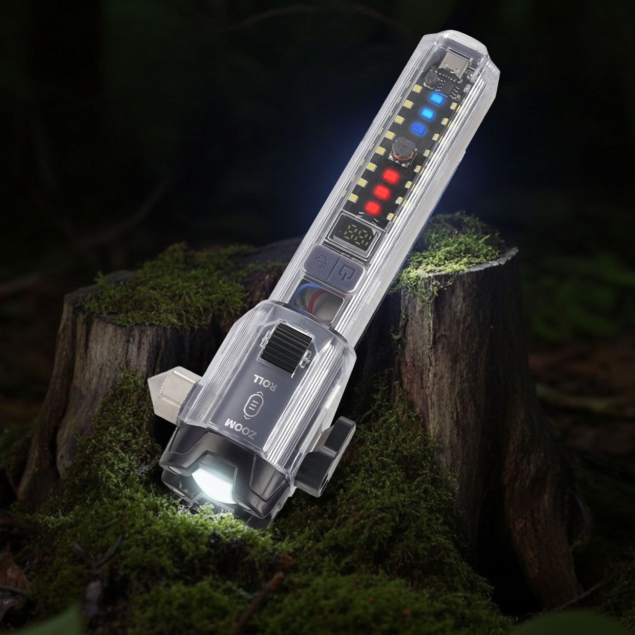 shop'n smile ideoon Taschenlampe Leistungsstarke Akku-Taschenlampe mit Notfallhammer (1-St), Gurtschneider & Powerbank, für Auto, Camping & Notfälle