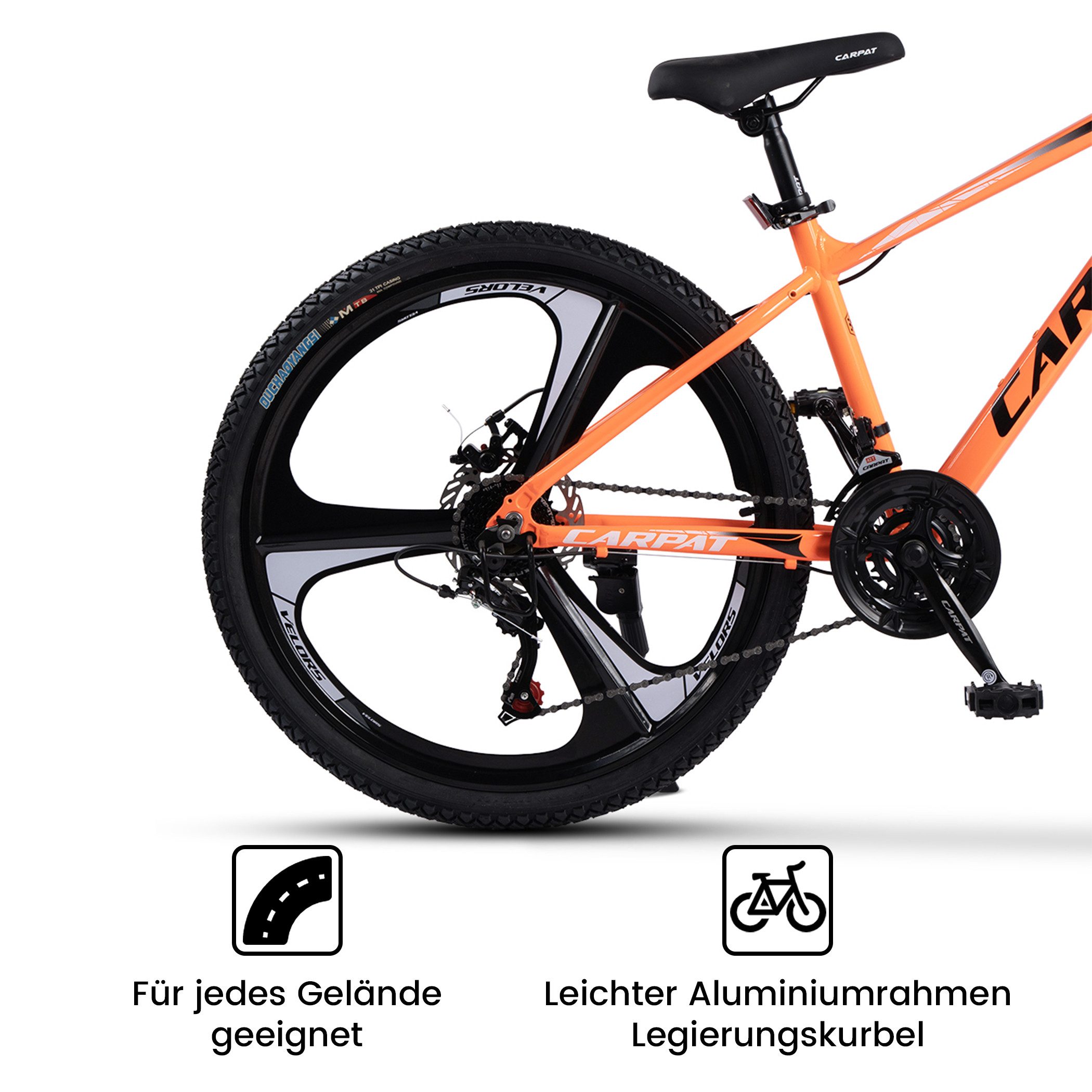 CARPAT SPORT Mountainbike 26 27.5 Zoll Fahrrad für Herren Damen, 21 Gang Shimano Tourney Schaltwerk, Kettenschaltung, (Magnesiumfelgen mit 3 Speichen), Kettenschaltung, Aluminium Rahmen, Jugendfahrrad MTB Hardtail Fahrrad