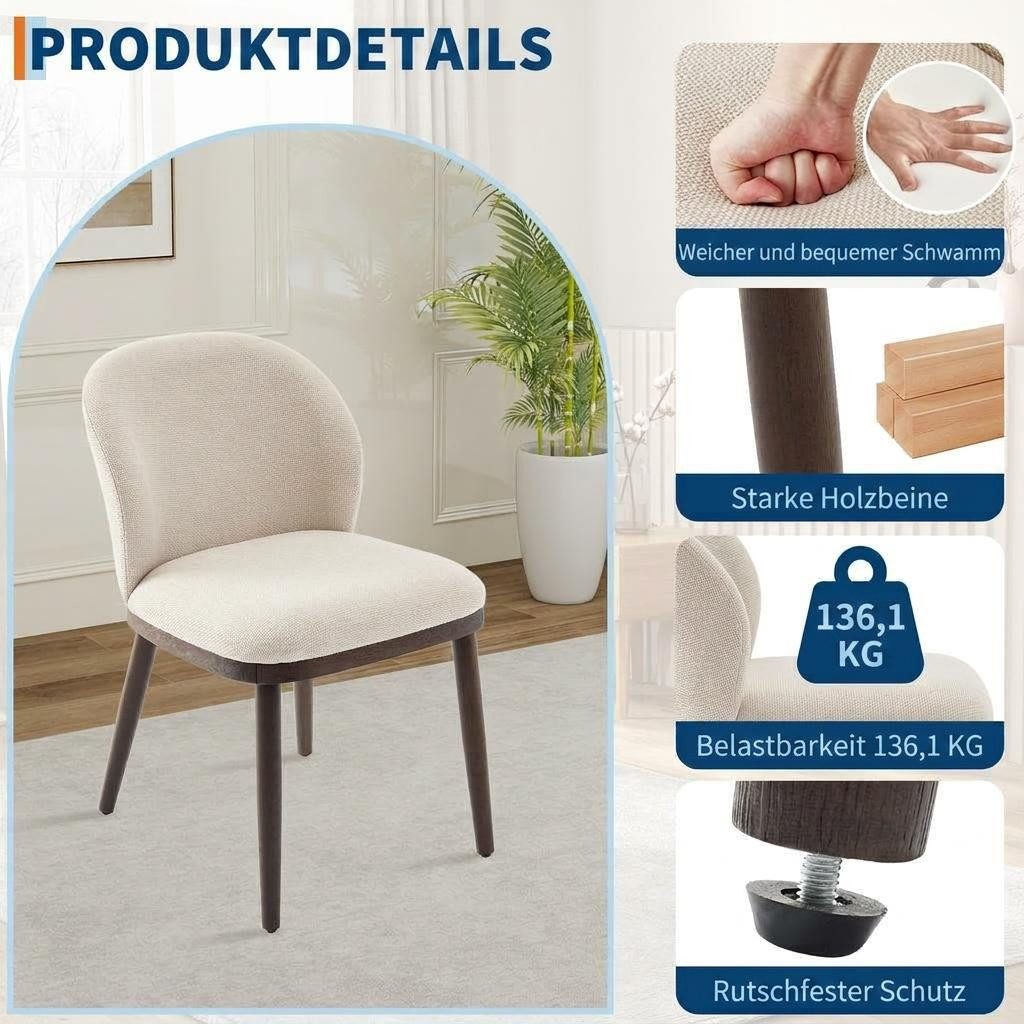 GarveeMore Esszimmerstuhl 2er-set,moderne gepolsterte Küchenstühle mit ergonomischer Rückenlehne, Esszimmerstühle mit Holzbeinen für Küche,Esszimmer